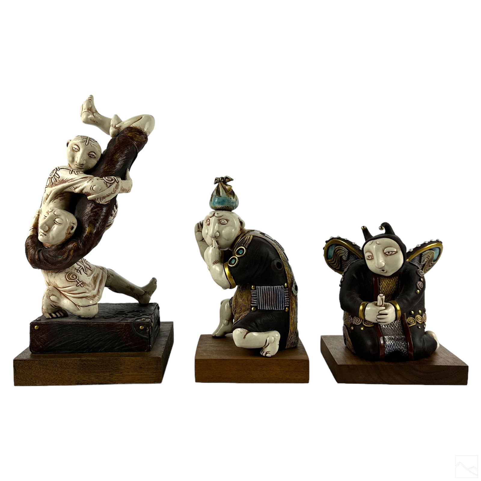 Figural 3pc Art Pottery Whistles & Statue SIGNED (1 of 7)