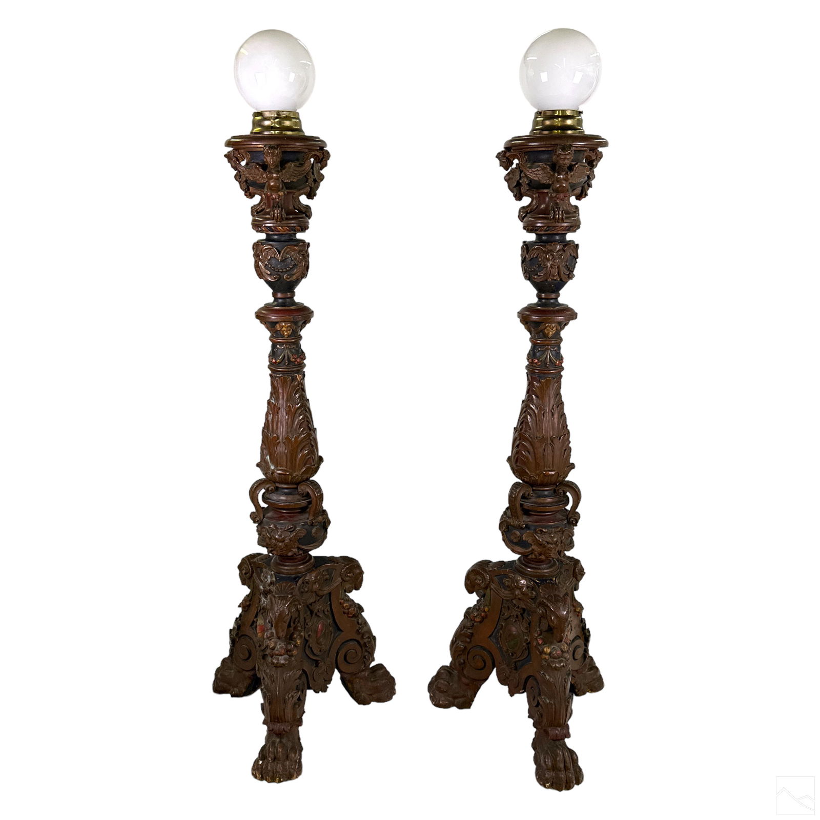 Gothic Revival Carved Wooden Armorial Floor Lamps (1 of 10)