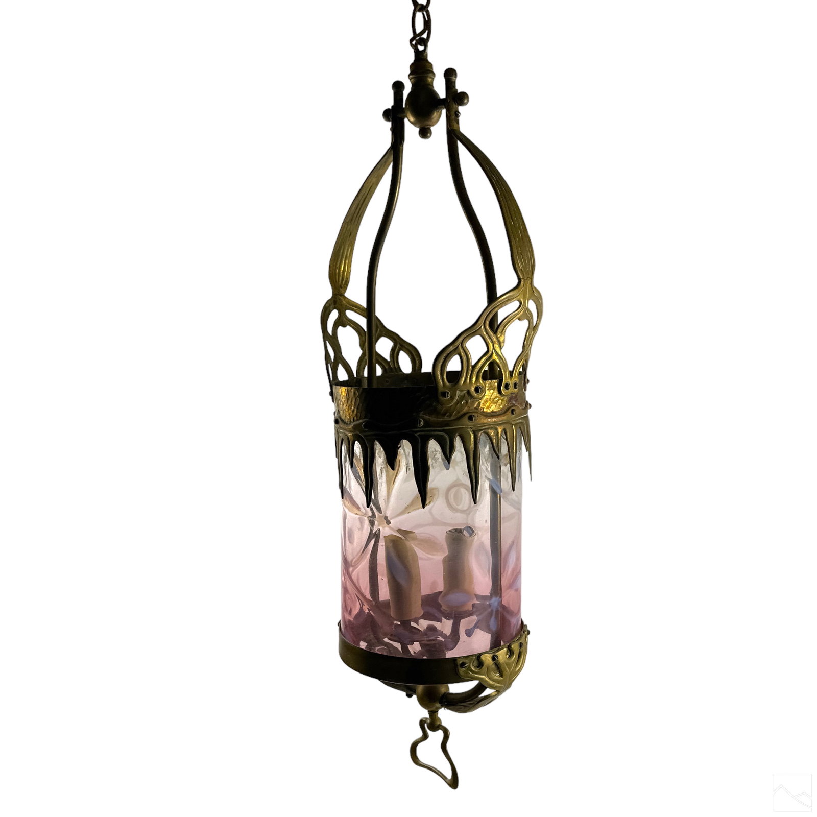 Art Nouveau Dore Bronze & Glass Pendant Chandelier (1 of 4)
