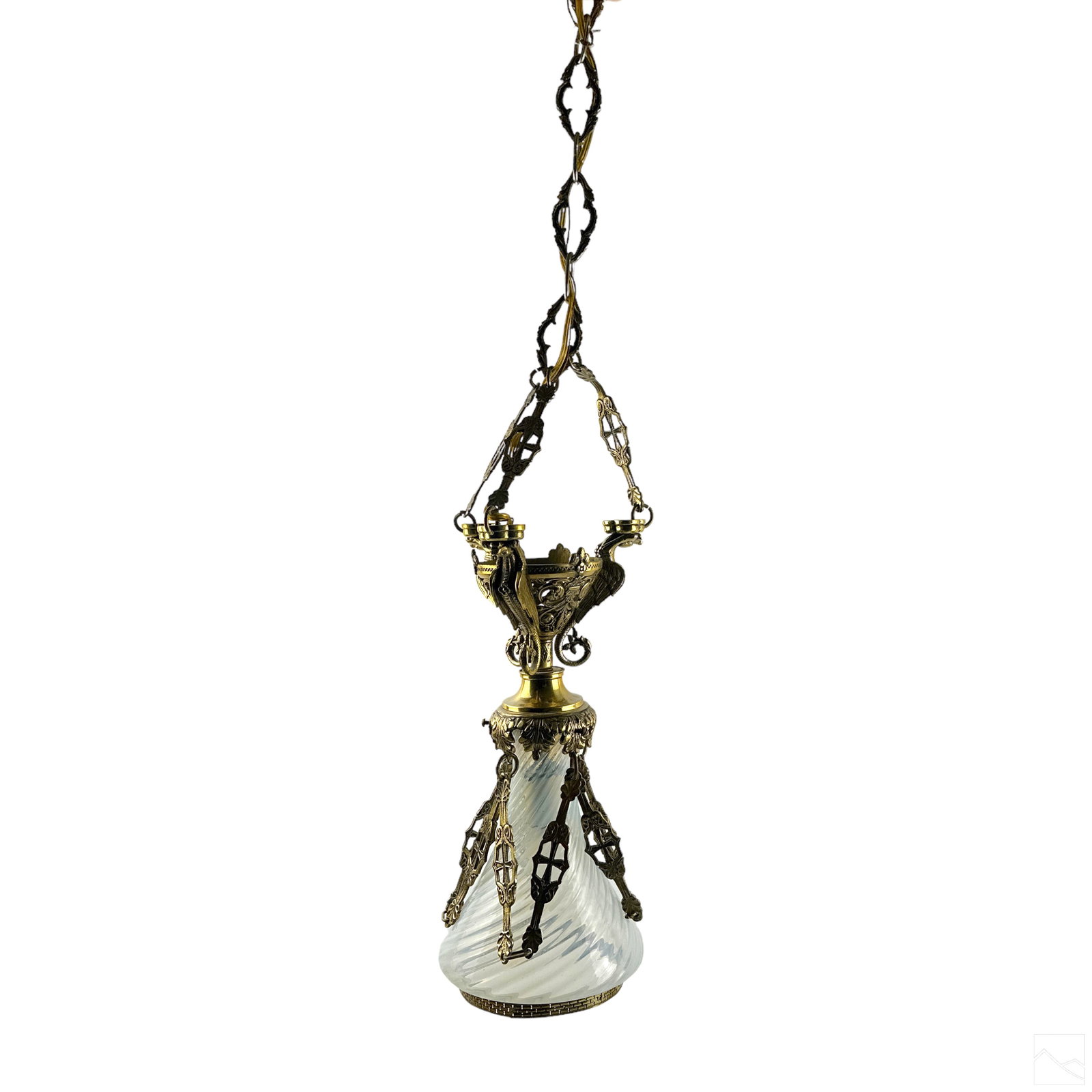Art Nouveau Glass & Bronze Hanging Pendant Fixture (1 of 5)