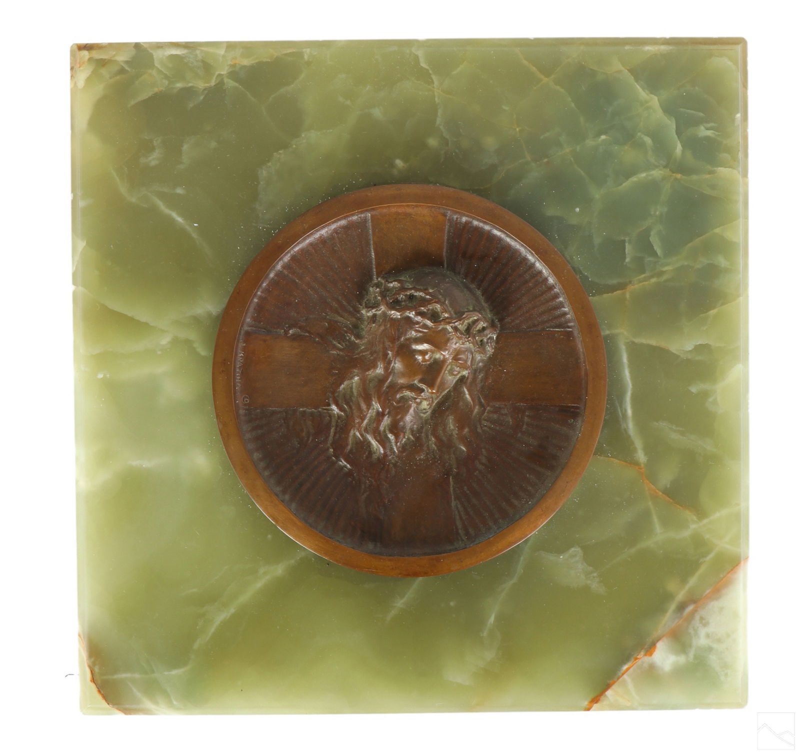 Joseph Kratina 1872-1953 Bronze Onyx Christ Plaque (1 of 4)