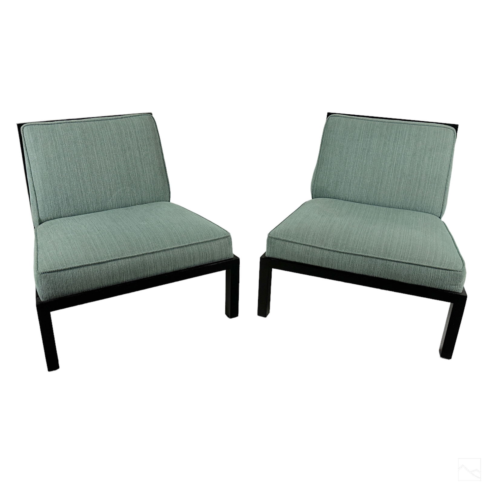 Micheal Taylor Pair of Baker Slipper Lounge Chairs: A pair of vintage California style Slipper lounge chairs, designed circa 1950s by Michael Taylor (1927-1986) for Baker Furniture's Far East Collection. Striking rectangular Mid Century Modern design w