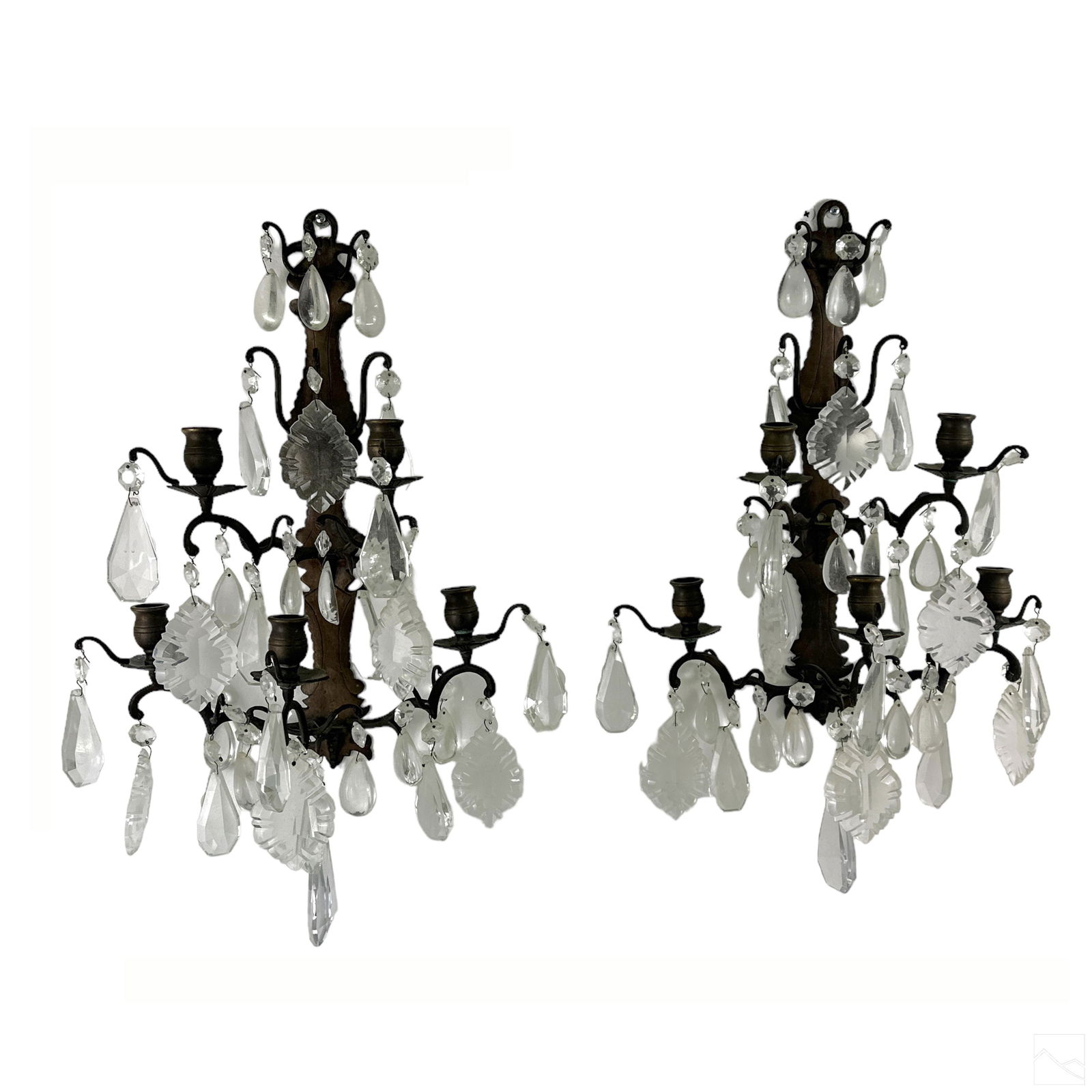 French Bronze Crystal Antique Candlestick Sconces (1 of 7)