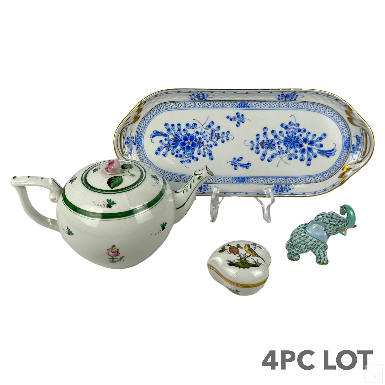 Herend Porcelain Figurine Box Teapot & Tray 4p LOT (1 of 11)