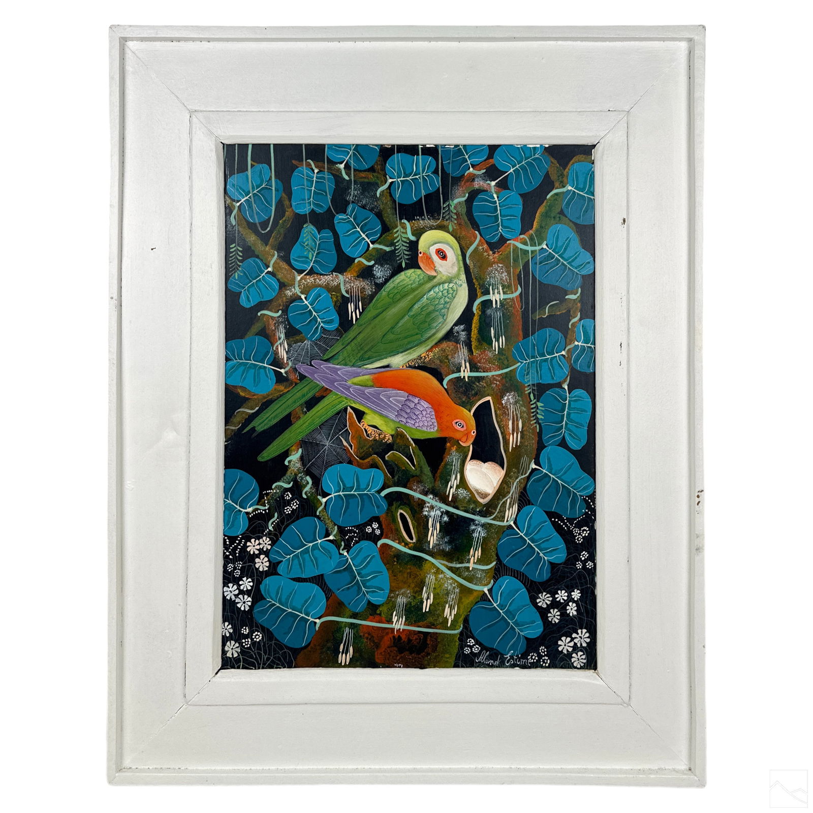 Aland Estime 20C Haitian Folk Art Parrots Painting (1 of 5)