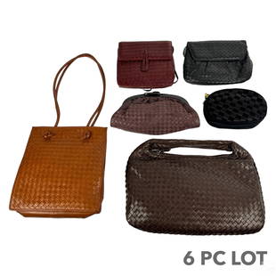 Bottega Veneta Italian Designer Purse 6p ESATE LOT: A collection of six (6) Italian designer ladies luxury purse handbags by Bottega Veneta (Italy). Includes: one (1) black leather handbag with diamond pattern to exterior, fold over flap with snap lock