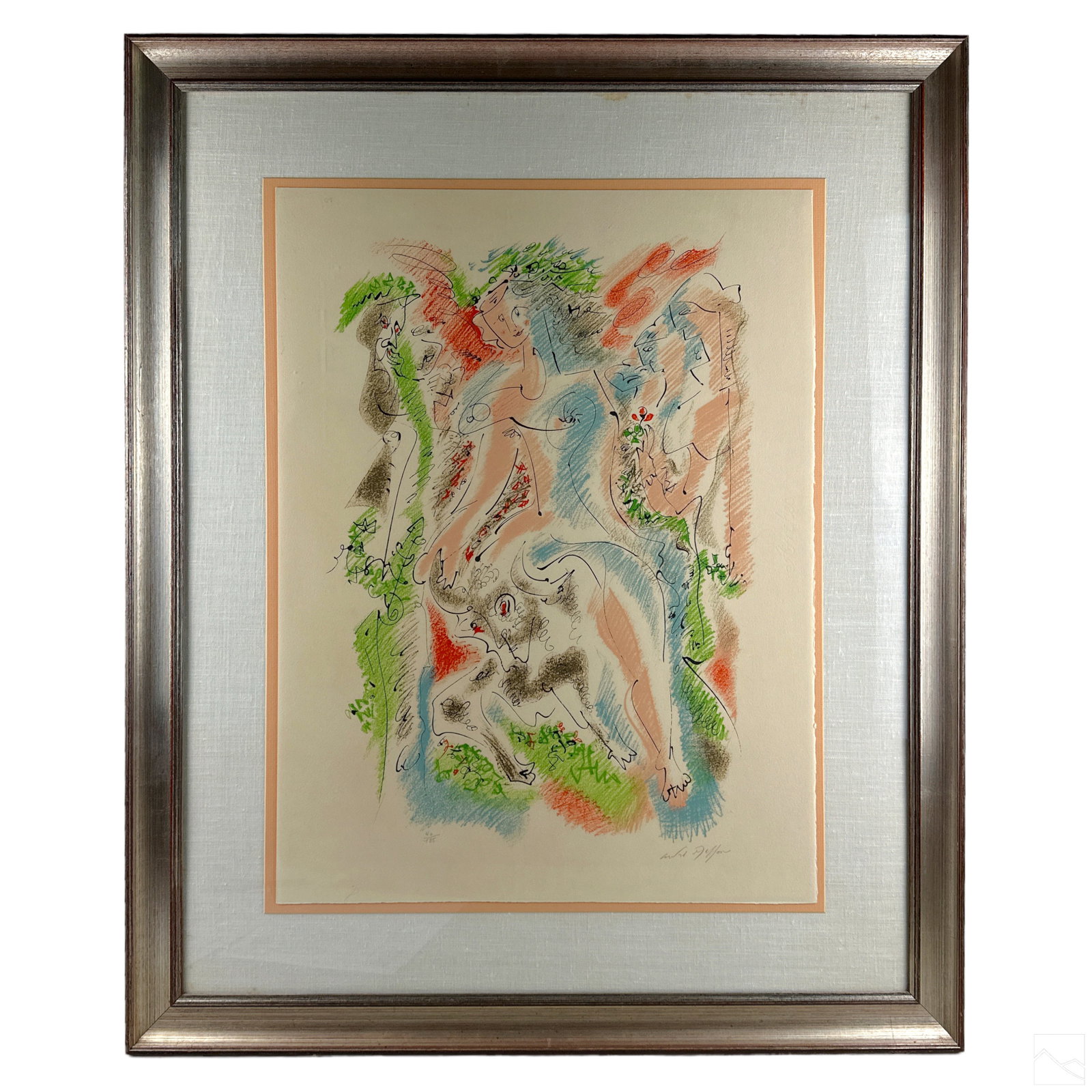 Andre Masson 1896-1987 Surrealist LE Litho SIGNED: Andre Masson (French, 1896-1987). A signed and numbered limited edition lithograph. Titled "Je Reve" ("I dream"). A figural work depicting a nude male and female figures with additional forms. Signed 