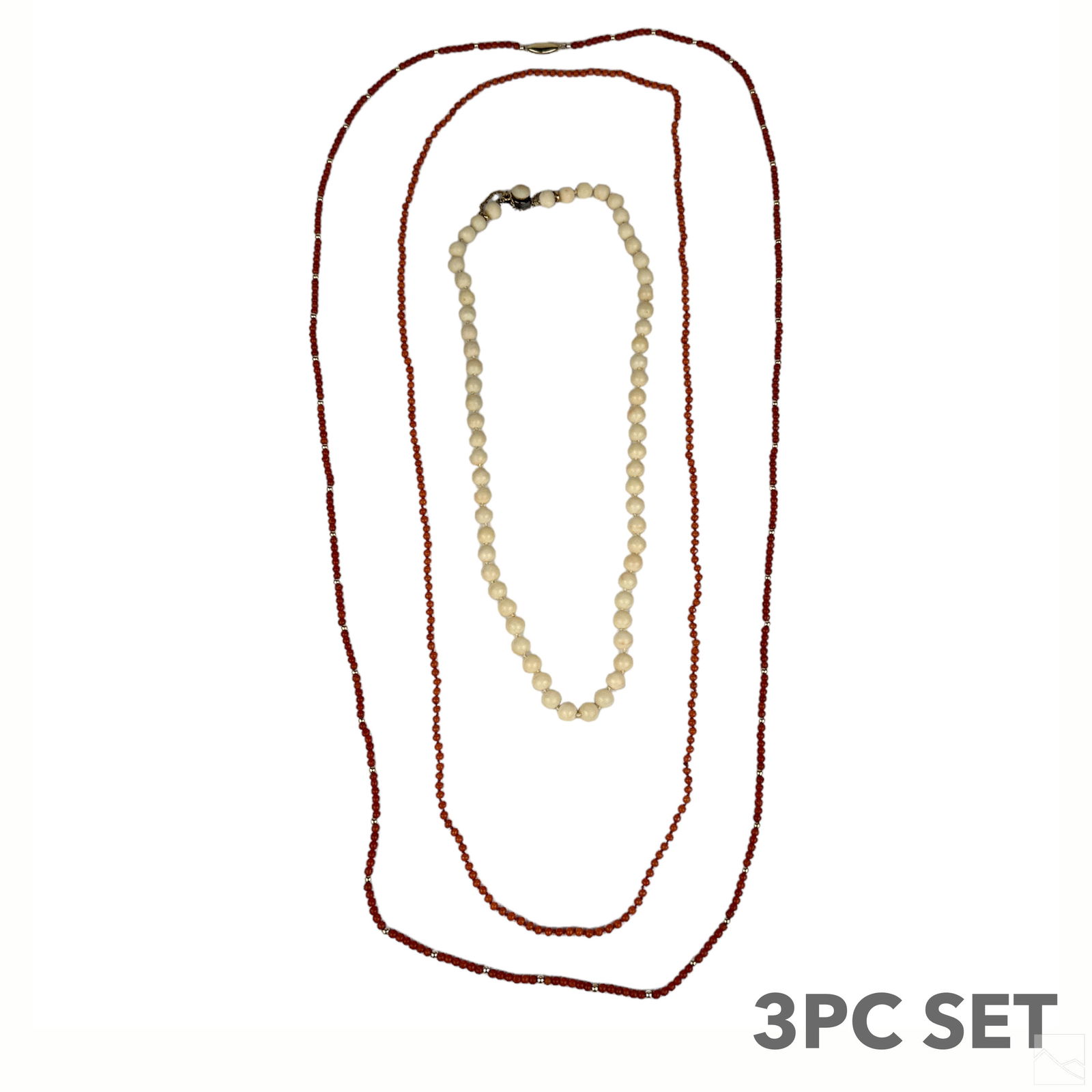 Natural Carved Red & White Coral Necklace 3pc. LOT (1 of 3)