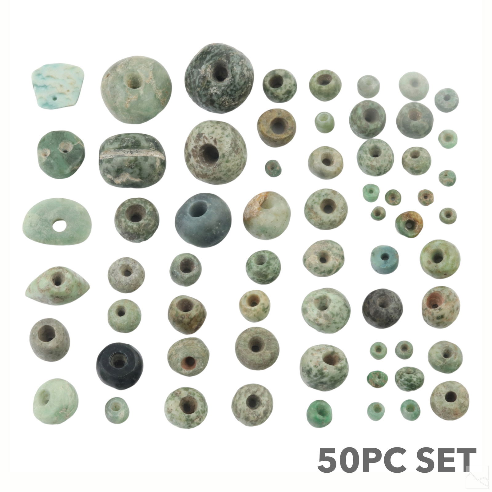 Pre Columbian Carved Green Jade Beads 50+pc LOT (1 of 5)