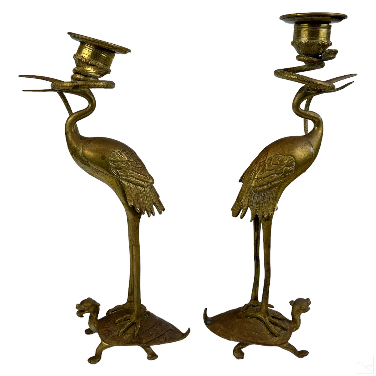 Chinese Brass Crane and Dragon Turtle Candlesticks (1 of 7)