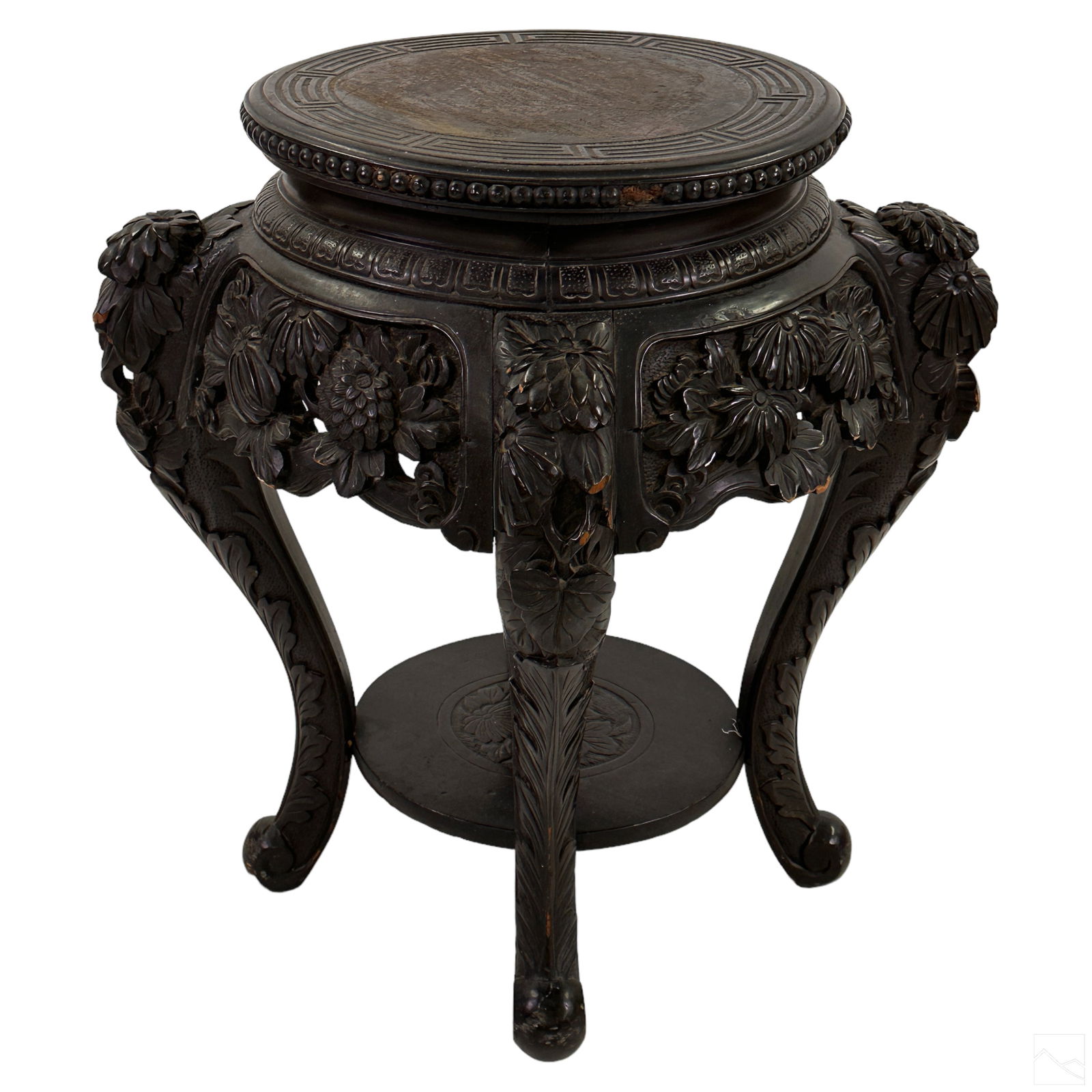 Chinese Antique Wooden Lotus Pedestal Stand Table (1 of 8)