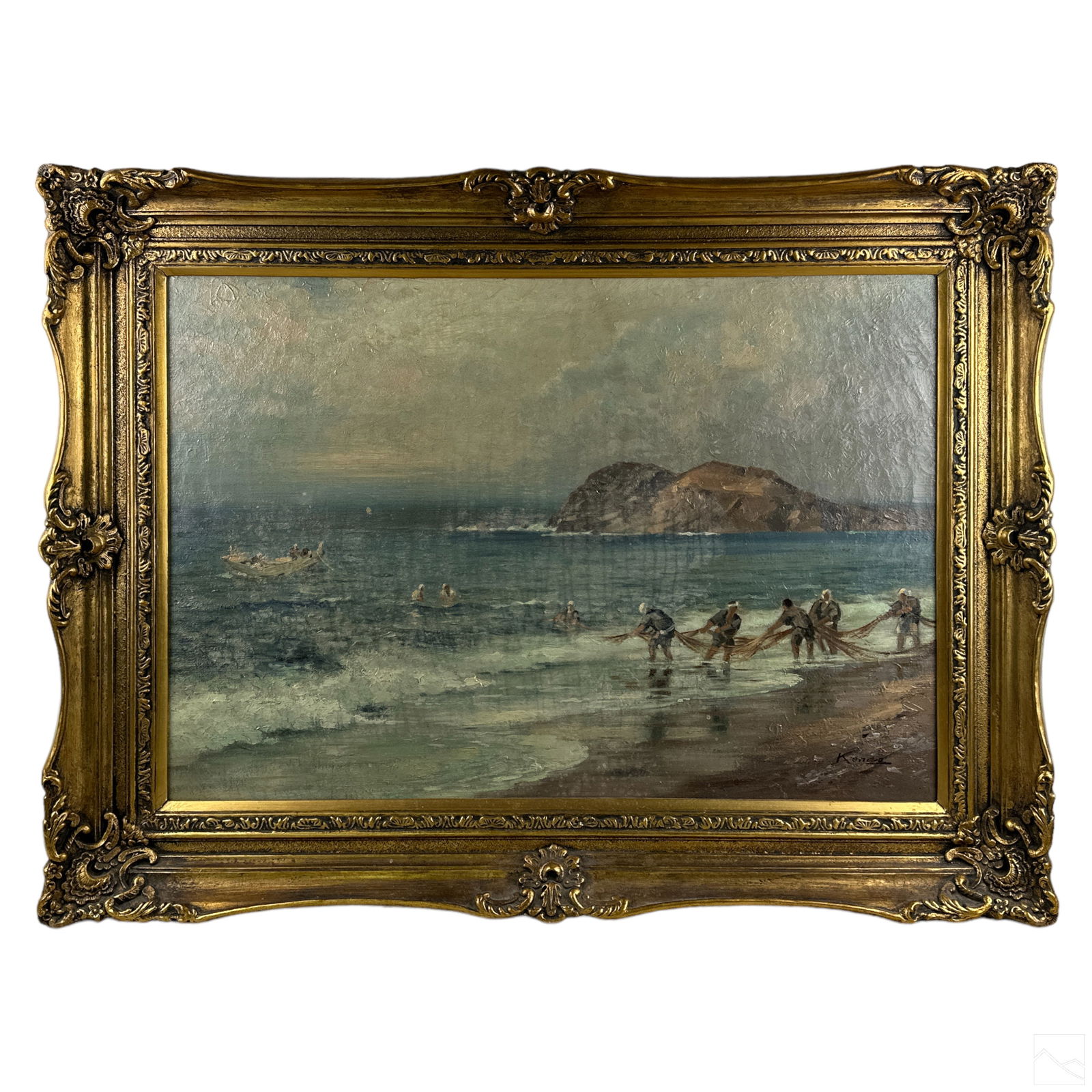 Kondo 20C Japanese Fishermen Seascape Oil Painting (1 of 5)