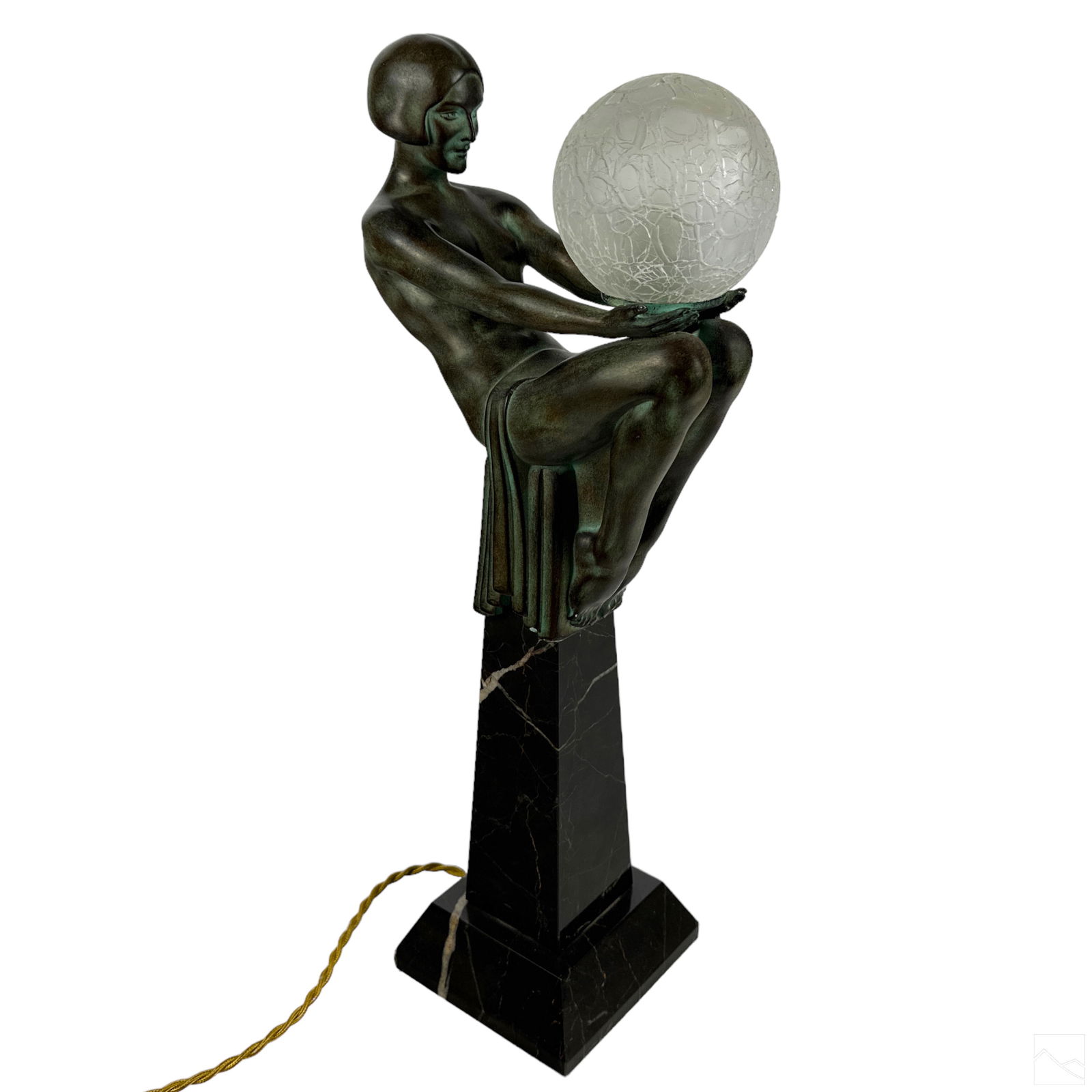 Max Le Verrier 1896-1973 Bronze Art Deco Nude Lamp: A vintage French Art Deco mixed media lamp by French sculptor Louis Maxime Le Verrier (1891-1973), known more commonly as Max Le Verrier, and by the pseudonym Artus. Bronze, marble, crystal, and other