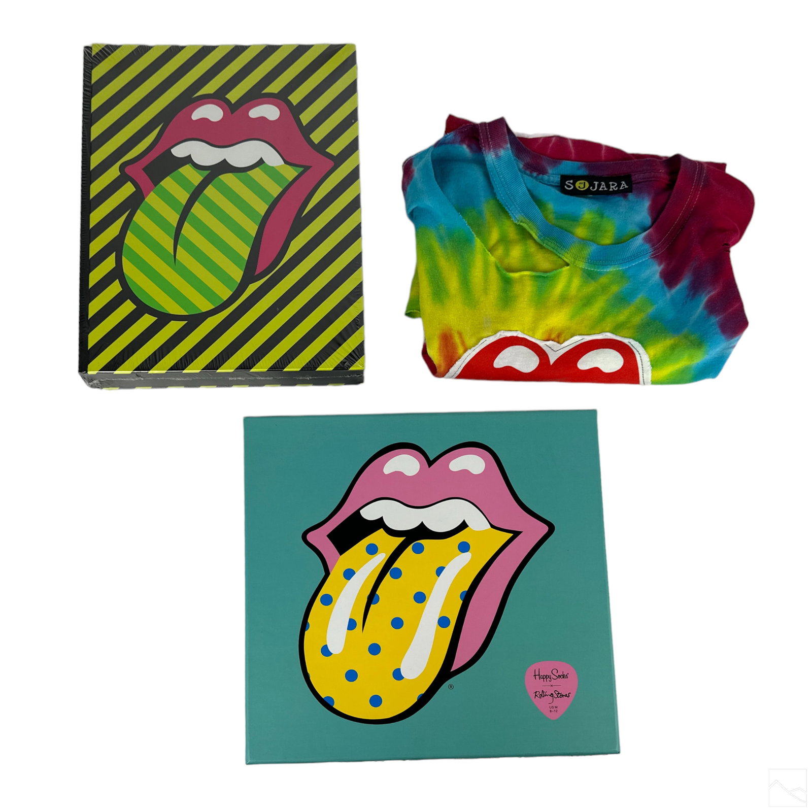 Rolling Stones Hot Lips T Shirt Socks and Book LOT (1 of 6)
