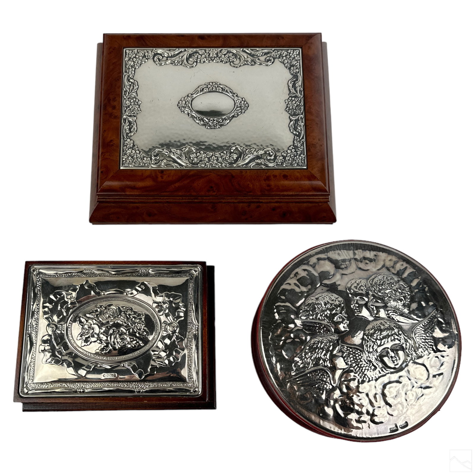 Sterling Silver Repousse Vintage Wood Box 3pc. LOT (1 of 4)