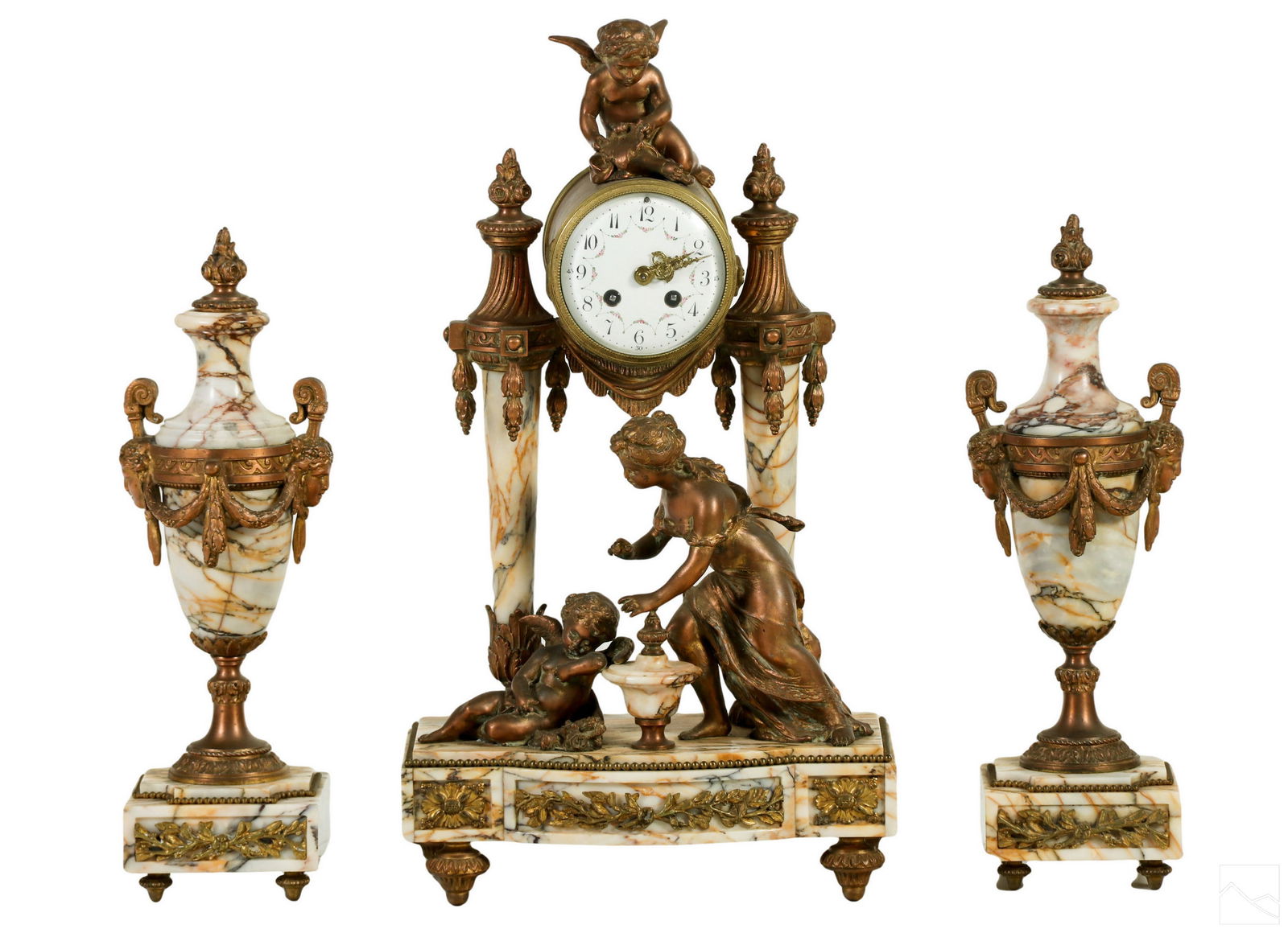 French Empire Dore Bronze Marble Clock Garniture (1 of 12)