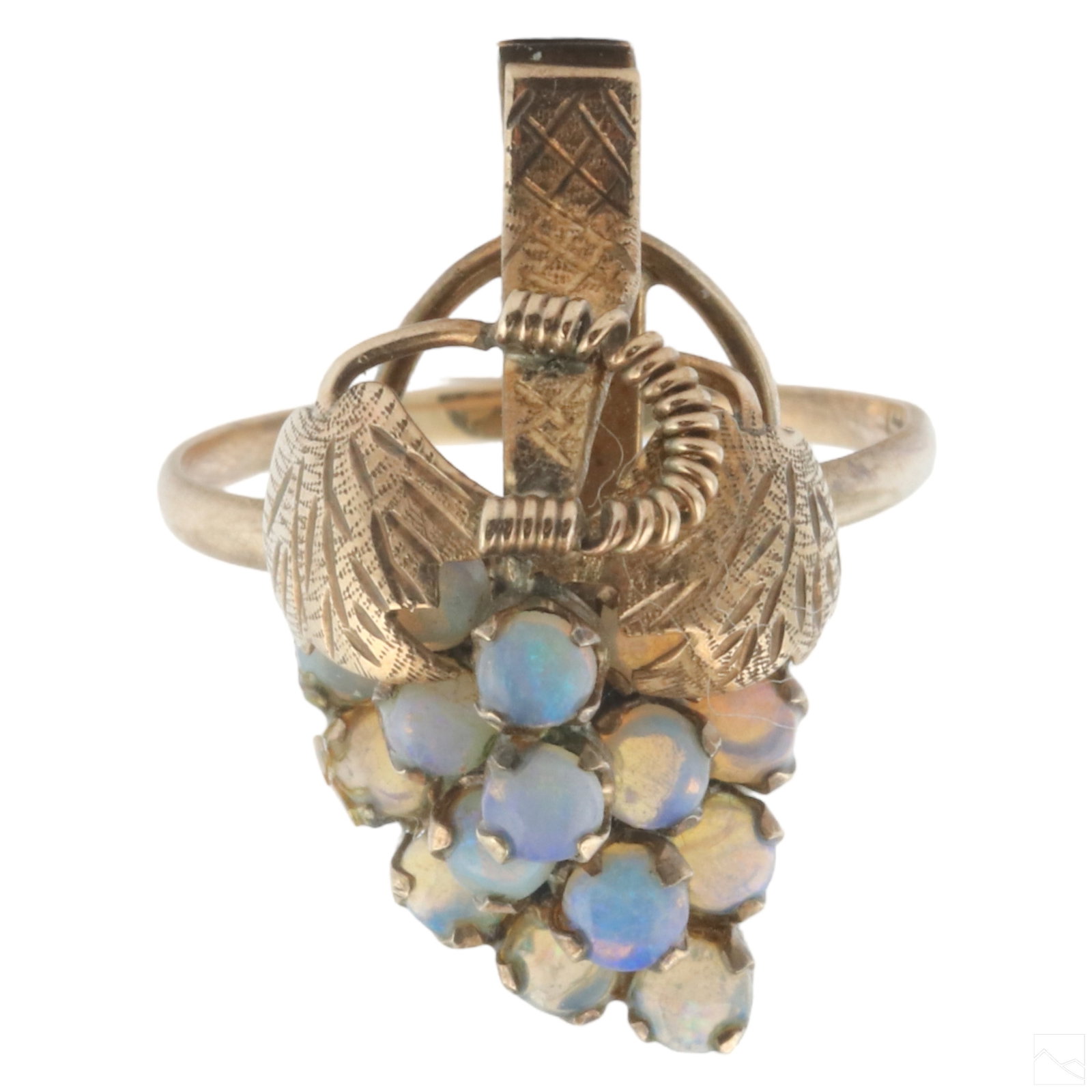 14K Gold & Opal Designer Grape Leaves Sz 7.5 Ring (1 of 6)