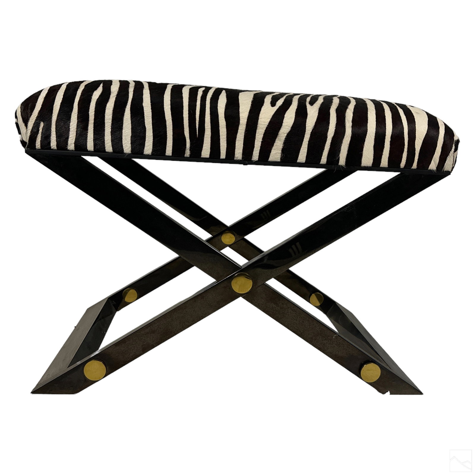 Hollywood Regency Zebra Hide Chrome Campaign Stool (1 of 5)