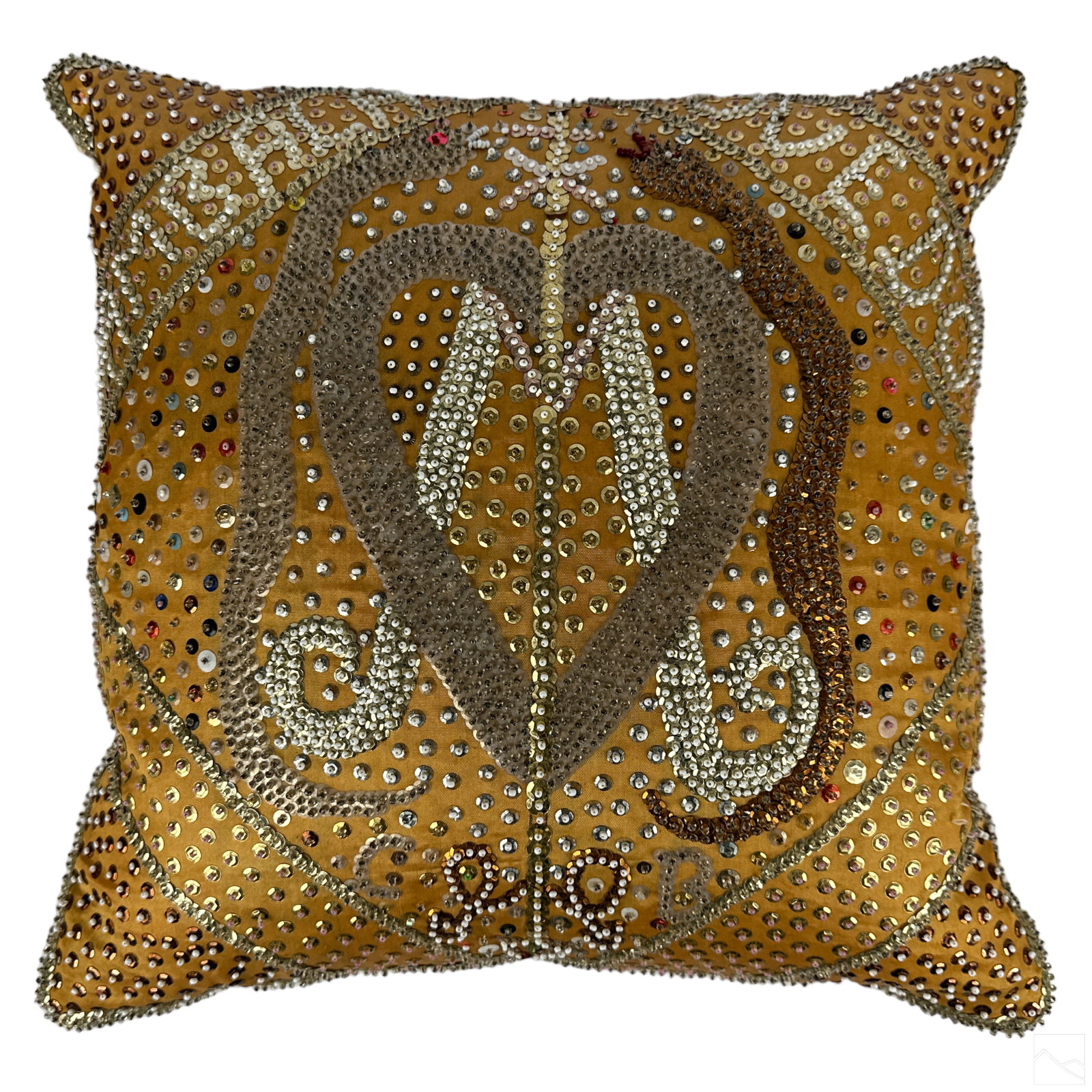 Haitian Beaded Textile Drapeau Voodoo Flag Pillow (1 of 5)