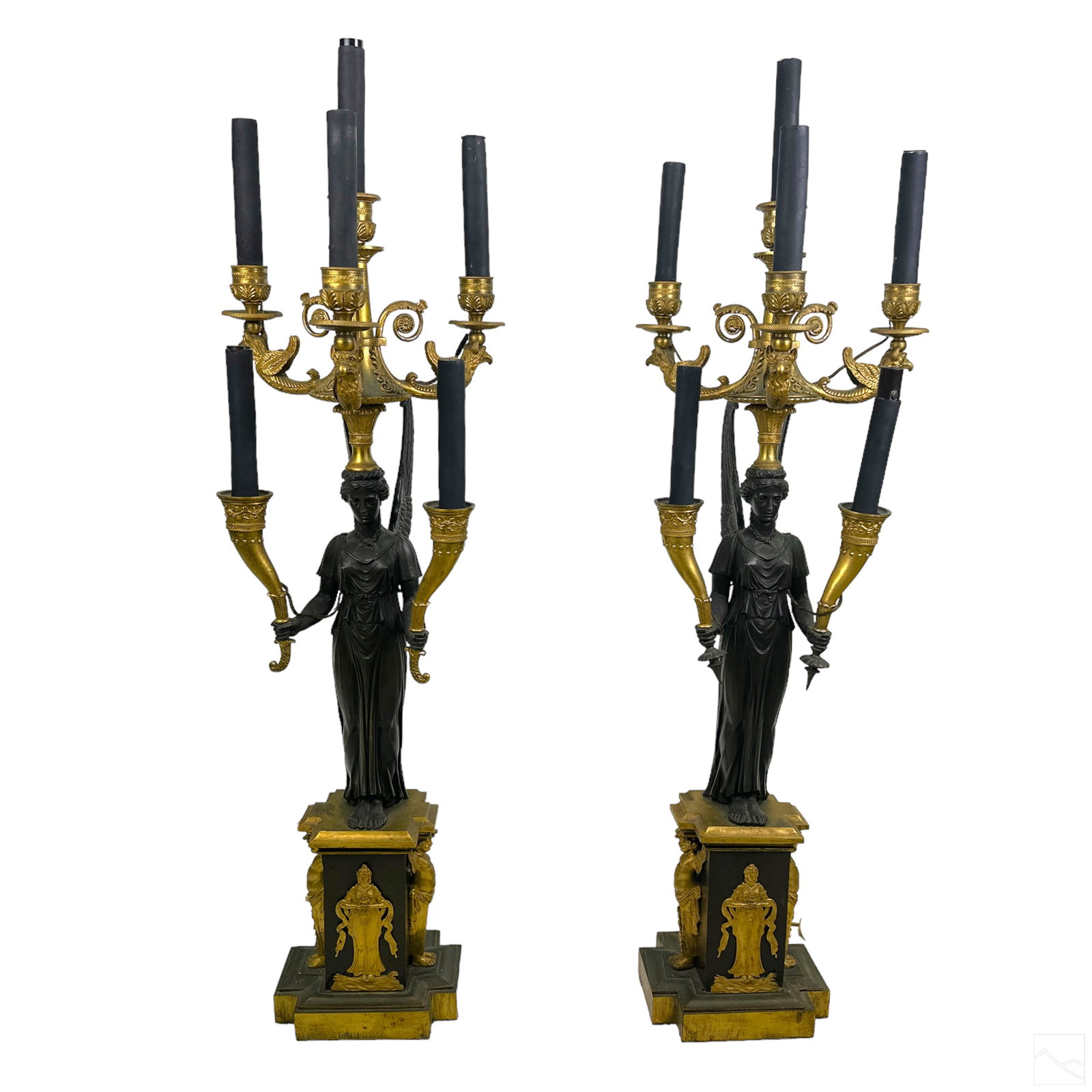 French Empire 19C. Antique Bronze Nike Candelabras (1 of 6)