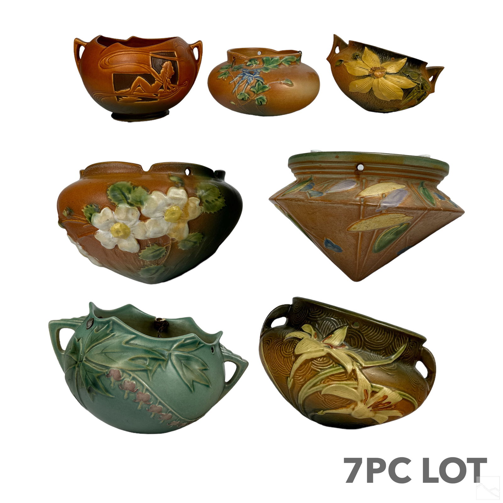 Roseville American Pottery Hanging Baskets & Bowl (1 of 5)