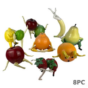 Thad Markham b1975 Figural Fruit Figurines 8pc LOT: An estate collection of eight (8) limited edition figural fruit sculptures by artist Thad Markham (born 1975). Colorful hand painted anthropomorphic works modeled in whimsical poses. Includes: