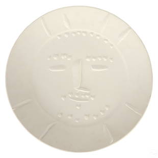 Pablo Picasso 1881-1973 L/E Dormeur MADOURA Plate: Pablo Picasso (Spanish, 1881-1973). A limited edition Madoura studio art pottery charger. Titled, "Dormeur" ("Sleeper"), circa 1956. An oversized work in white clay earthenware ceramic. Incised stamp