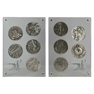 Salvador Dali Silver Ten Commandments Medals 4600g: A genuine set of 10 limited edition .999 oversized silver medals with original designs by Salvador Dali (1904-1989). Surrealist visual relief depictions of Biblical motifs, including the Ten