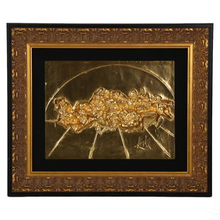 Salvador Dali 1904-1989 Last Supper Gold Sculpture: Salvador Dali (Spanish, 1904-1989). A limited edition bas relief wall sculpture with gold plating. Titled, "The Last Supper," produced in an edition of 125. A figural work depicting abstract figures