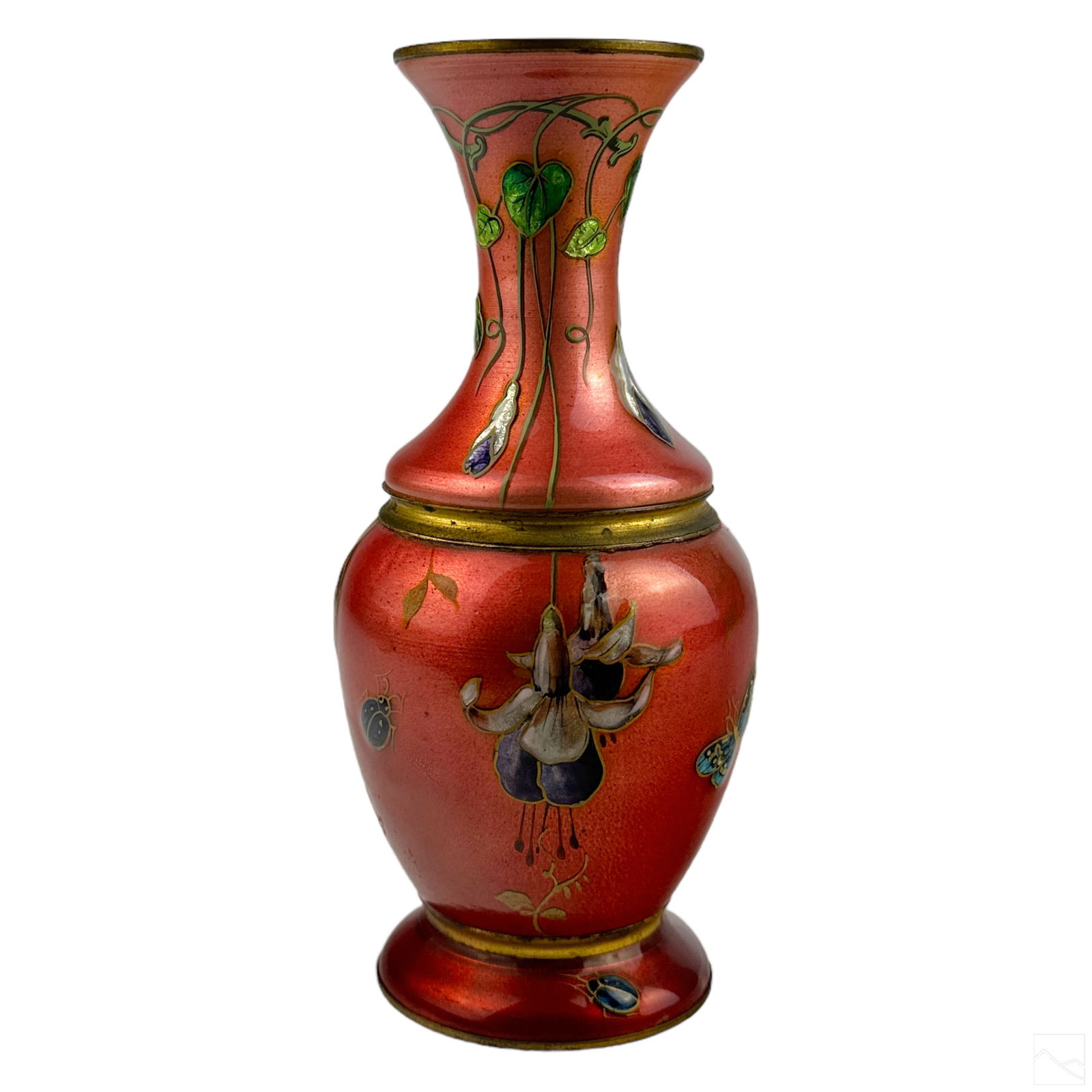 French Antique Art Nouveau Flower & Insects Vase (1 of 5)