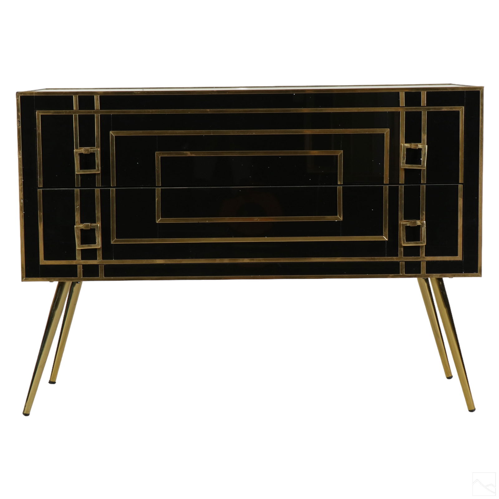 Italian Black Glass Brass Cabinet Chest of Drawers (1 of 6)