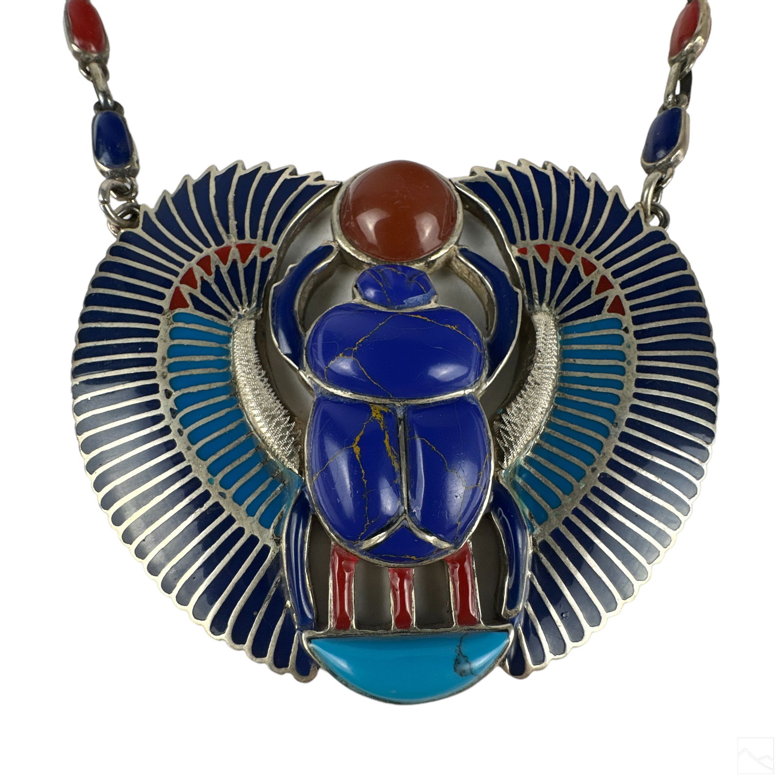 Deco Egyptian Revival Silver Lapis Scarab Necklace (1 of 5)