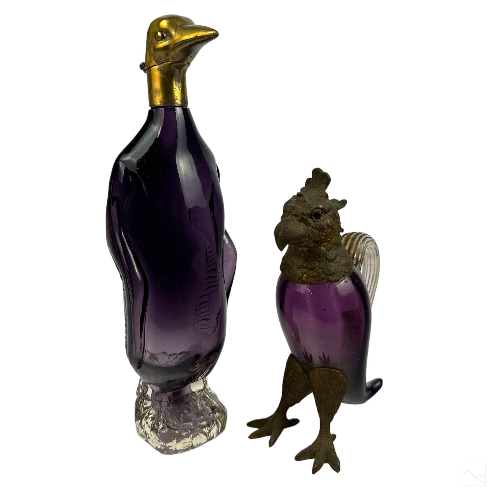 19C European Glass & Metal Duck Parrot Carafes LOT (1 of 5)