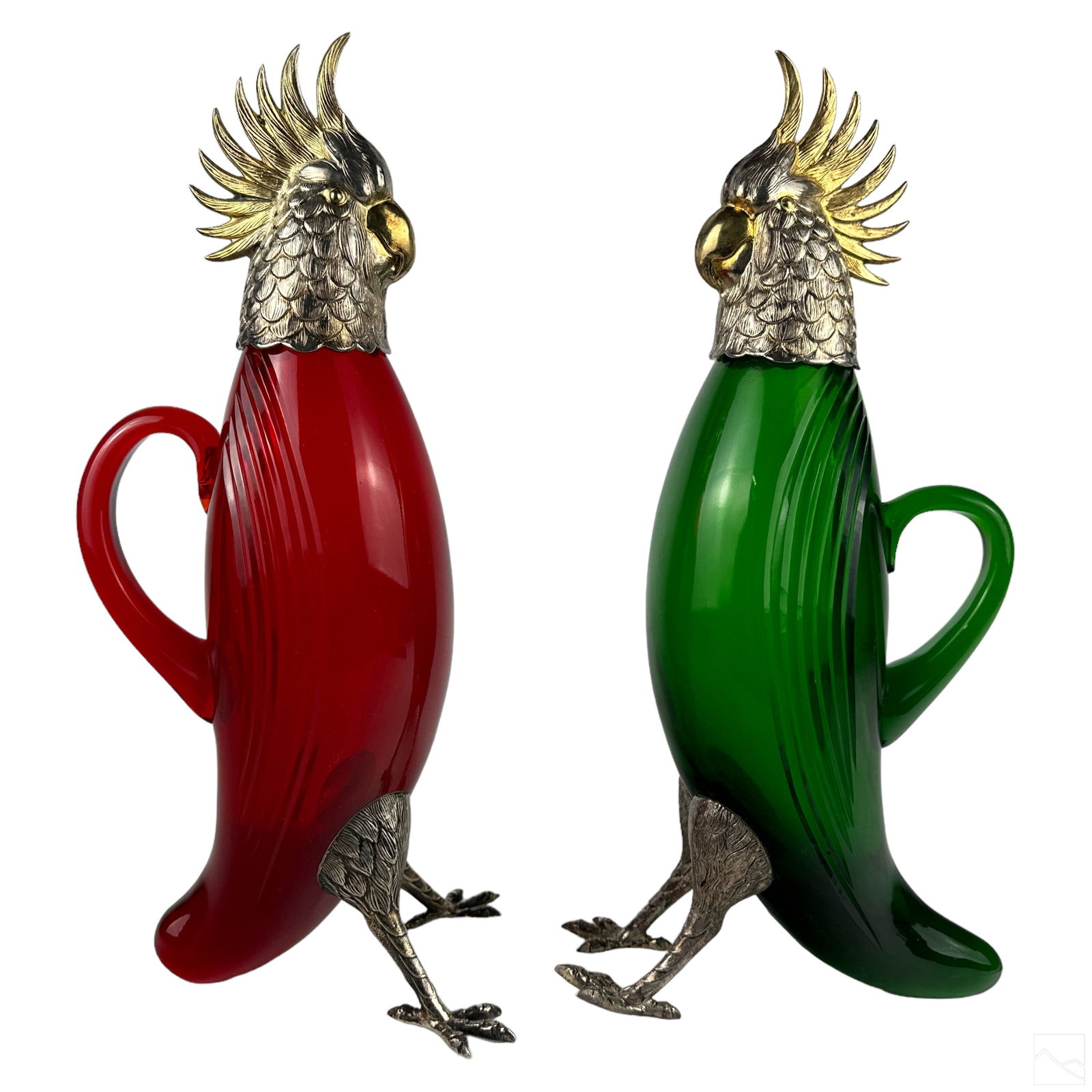 Spanish Silver Plated Art Glass Cockatoo Decanters (1 of 5)