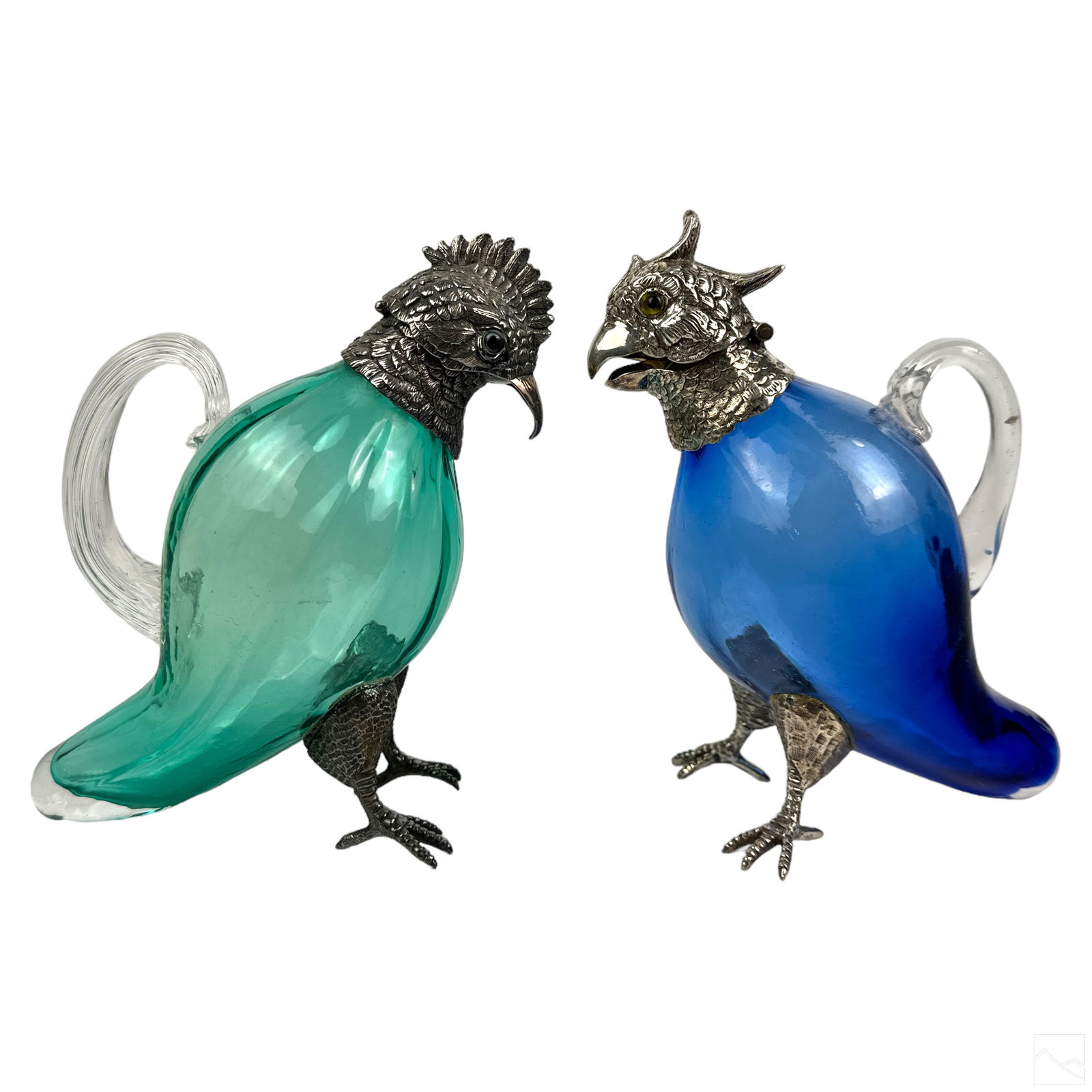 Silver Plated Art Glass Bird Decanter Pitcher SET (1 of 6)