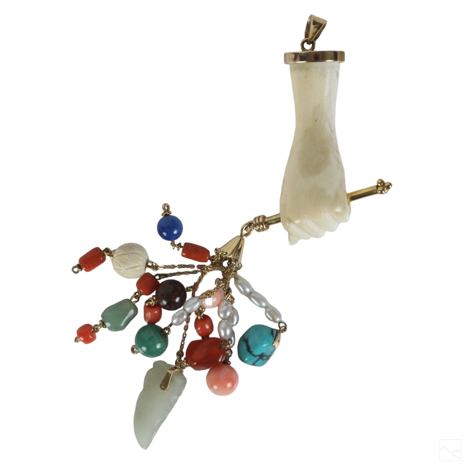 14K Gold Figa Fist Gemstones Scepter Pendant 31.5g (1 of 7)