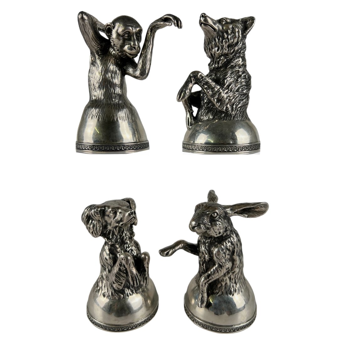 Silver Stirrup Cups Monkey Wolf Dog Rabbit 4pc SET (1 of 11)