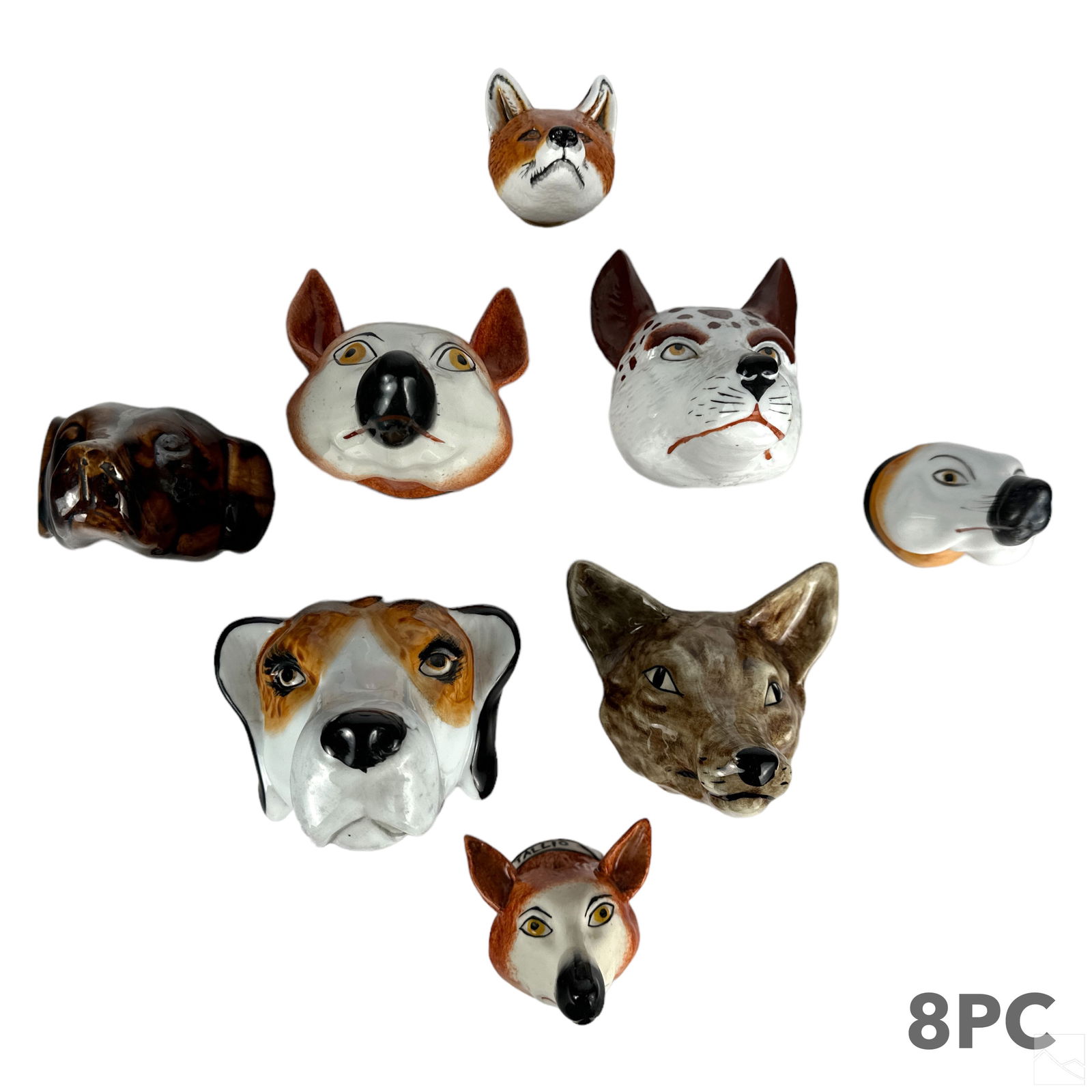 English Porcelain Dogs Head Stirrup Cups 8pc. LOT (1 of 7)