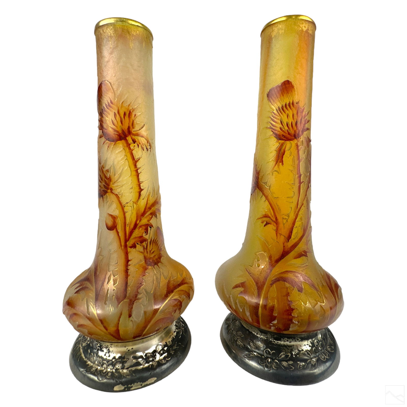 Daum Style French Cameo Glass and Silver Bud Vases (1 of 3)