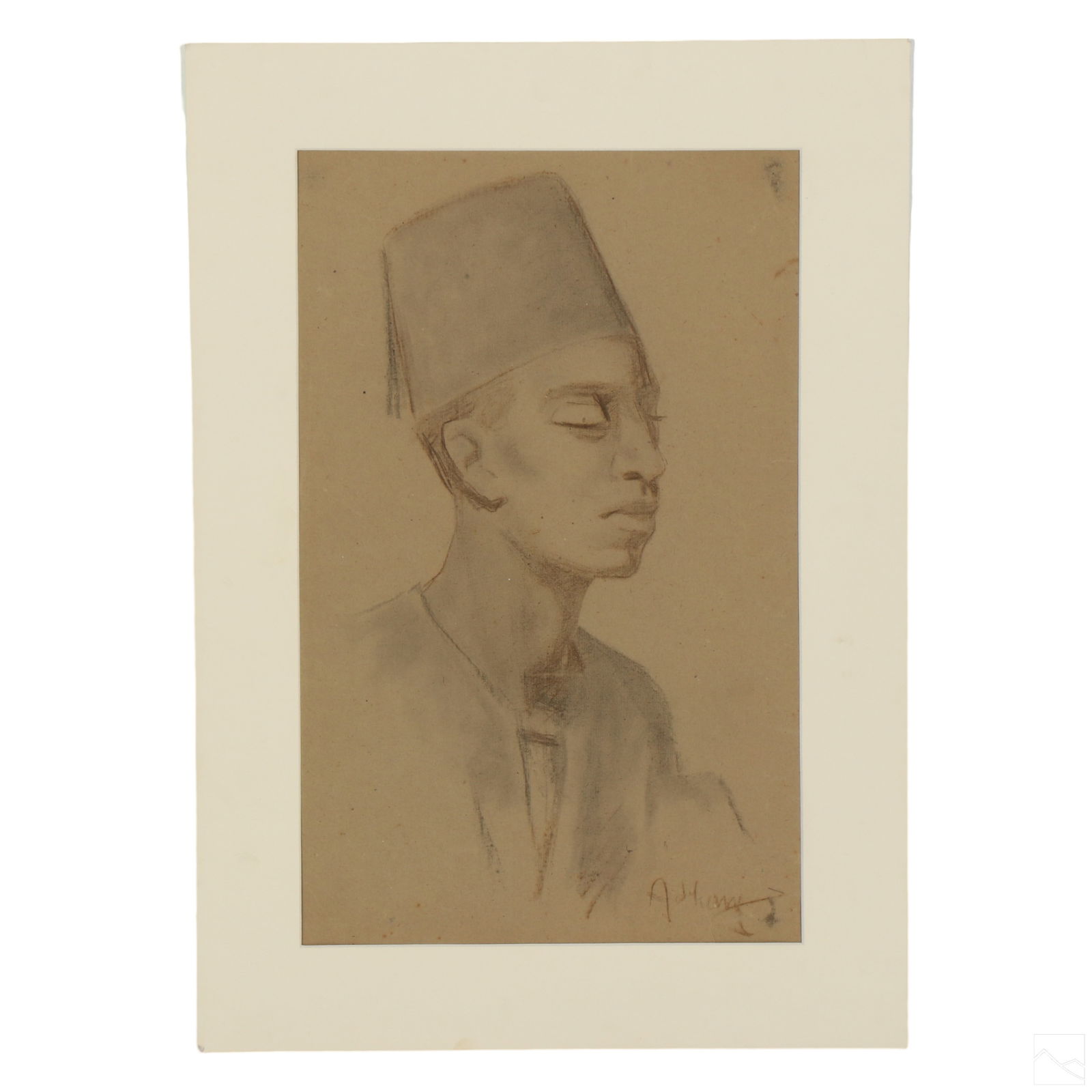 Adham Wanly 1908-1959 Orientalist Charcoal Drawing (1 of 3)