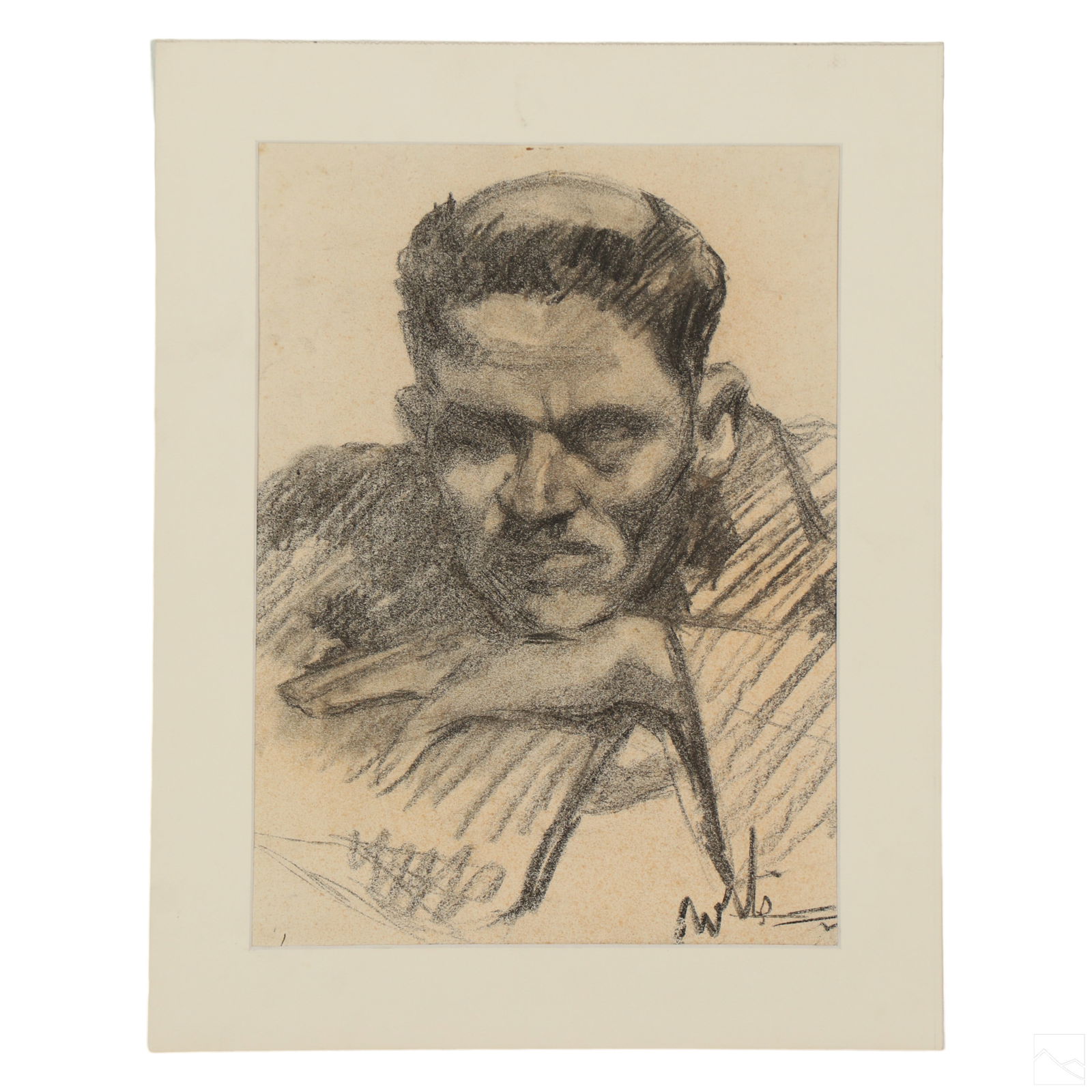 Adham Wanly 1908-1959 Charcoal Portrait Drawing (1 of 3)