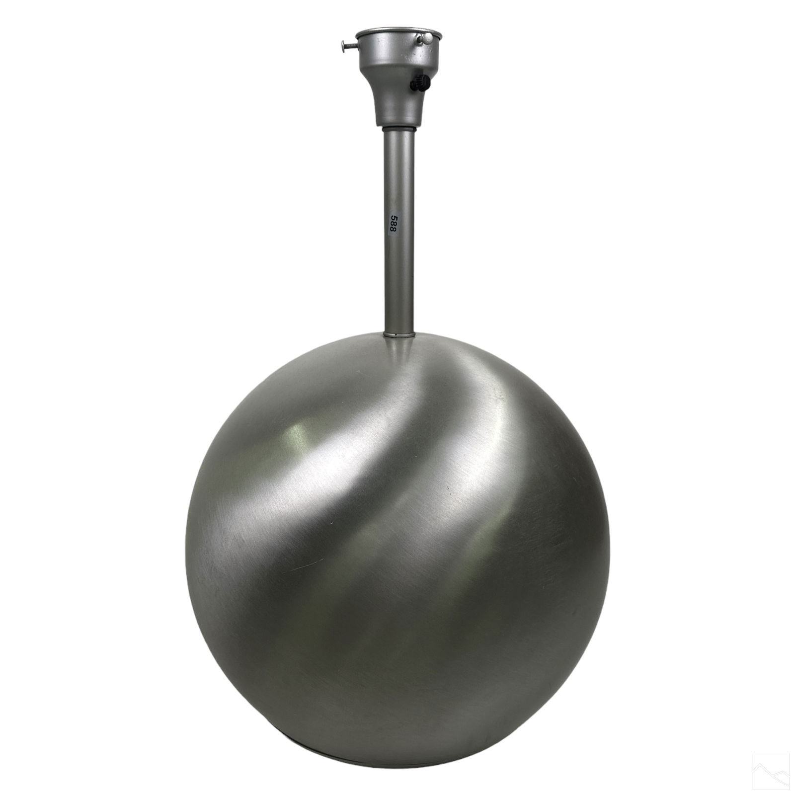 Raymor Russel Wright Minimalist Aluminum Orb Lamp: A post modern aluminum sphere lamp produced in the style of Raymor and American industrial designers Russel Wright (1904-1976) and Mary Einstein Wright (1904-1952). Minimalist Mid Century Modern desig