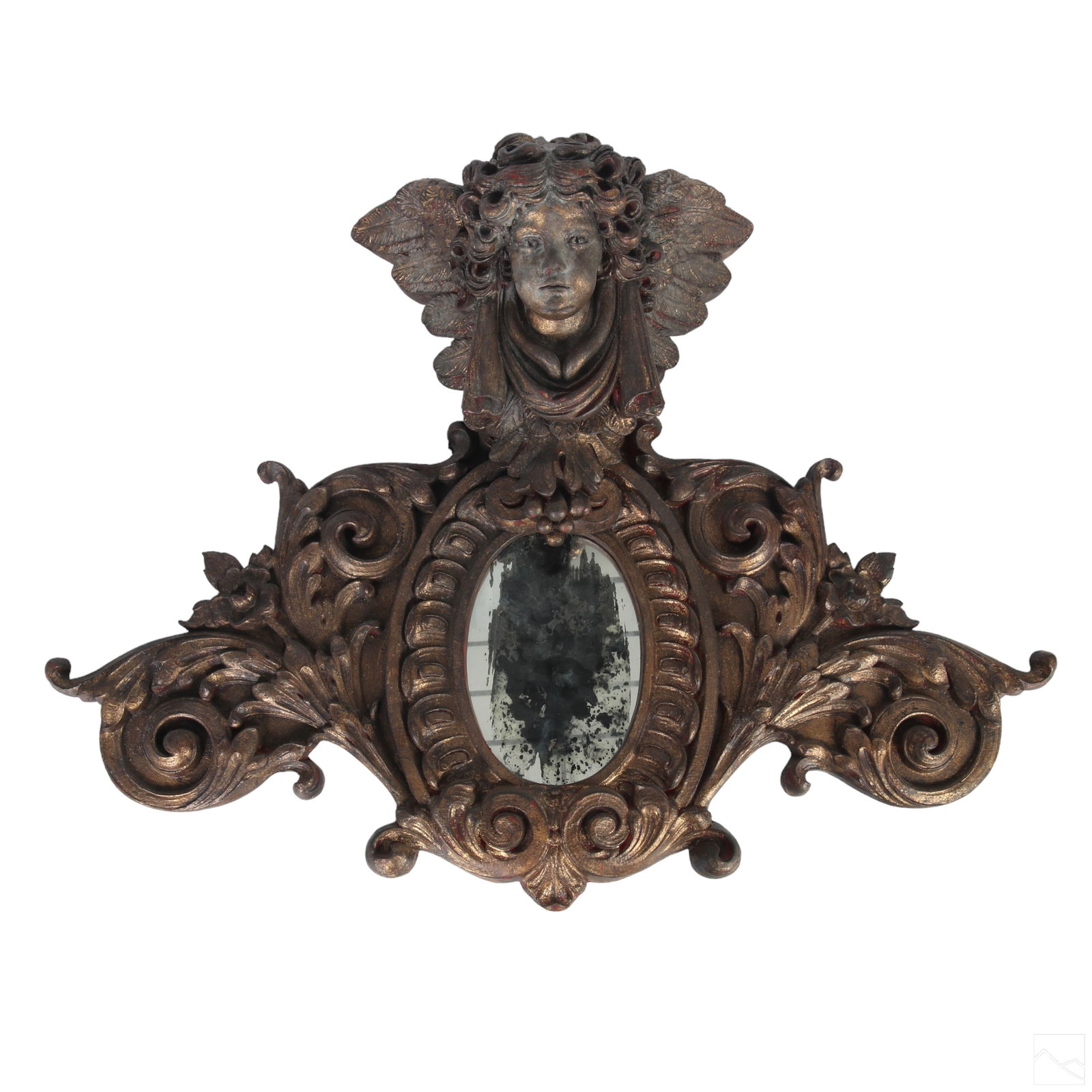 Antique Style Carved Wooden Winged Cherub Mirror (1 of 6)
