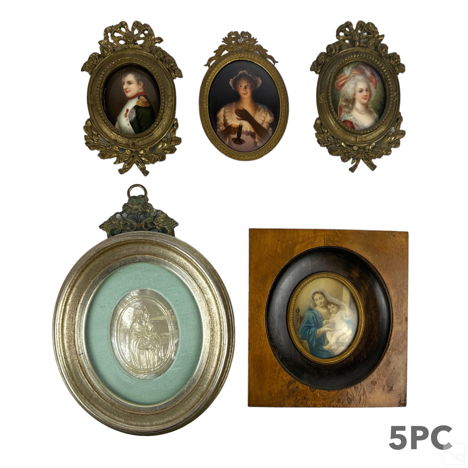Vintage Painted & Carved Miniature Portrait 5p LOT (1 of 5)