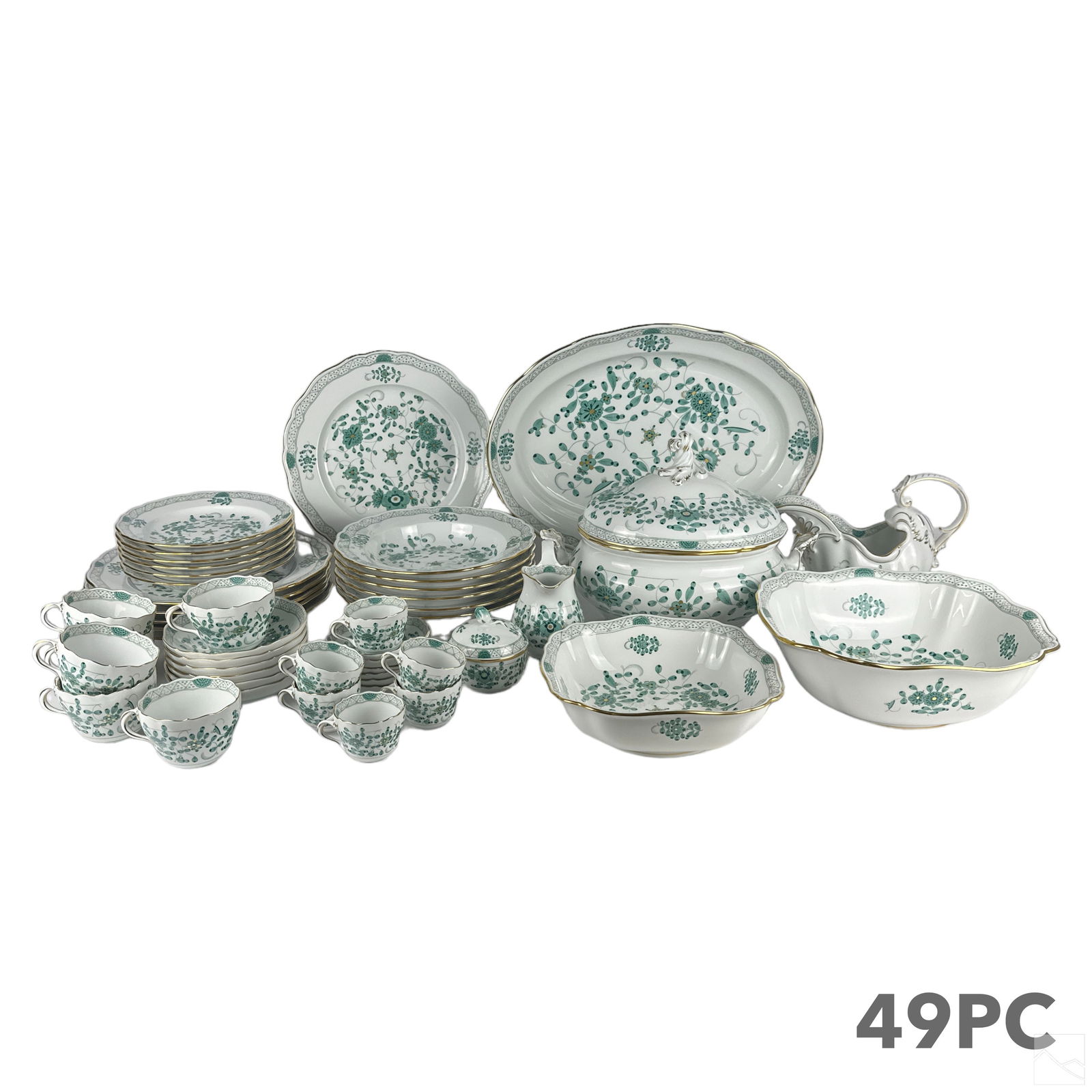 Meissen Porcelain Indian Green 49pc Dinner Service (1 of 9)