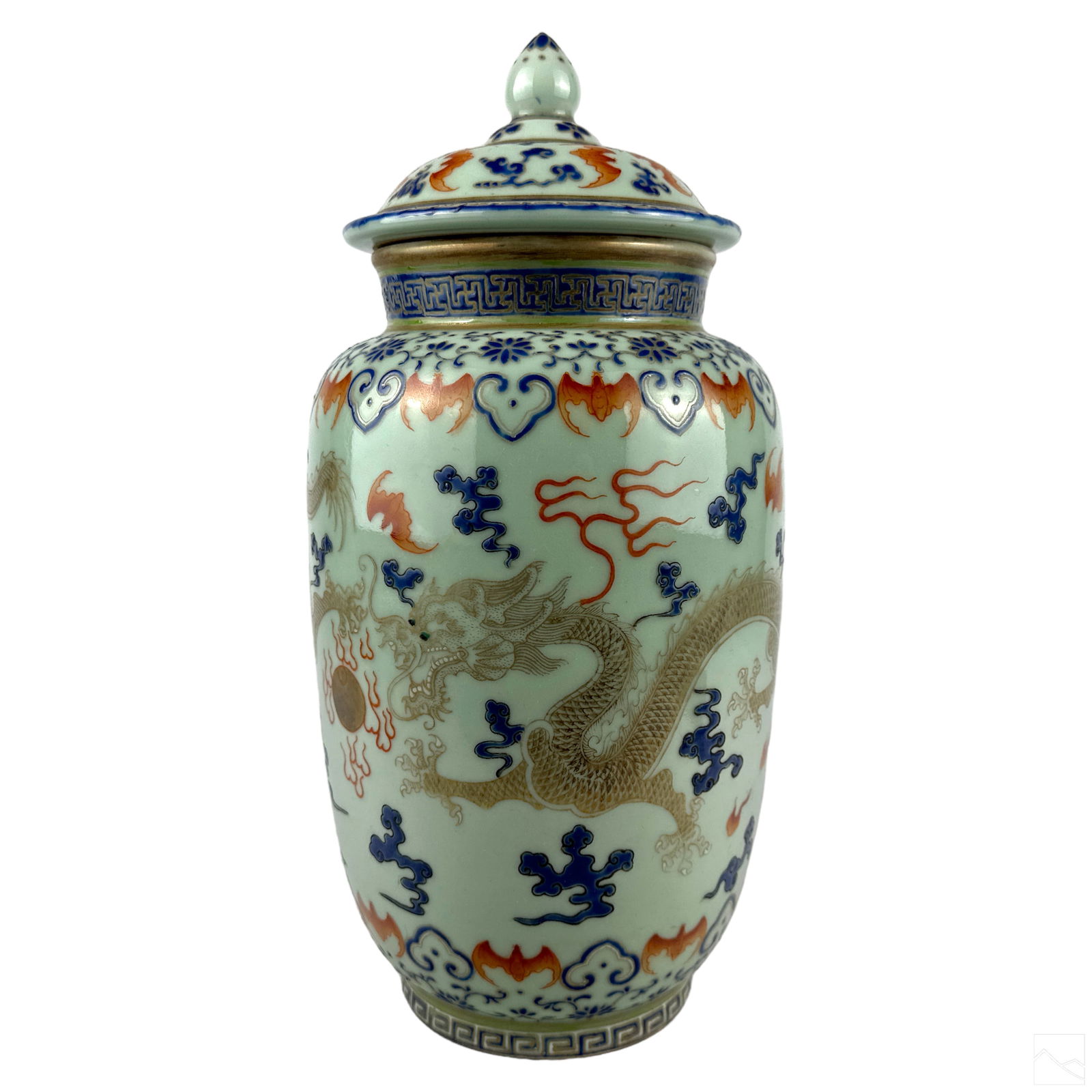 Chinese Porcelain Dragon and Bat Lidded Urn Vase (1 of 7)