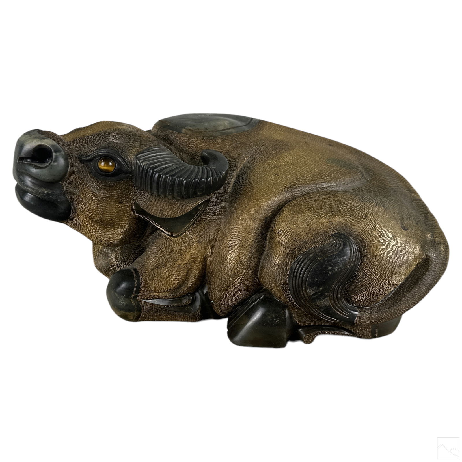 Chinese Jade Hardstone Bull Sculpture w Glass Eyes (1 of 7)