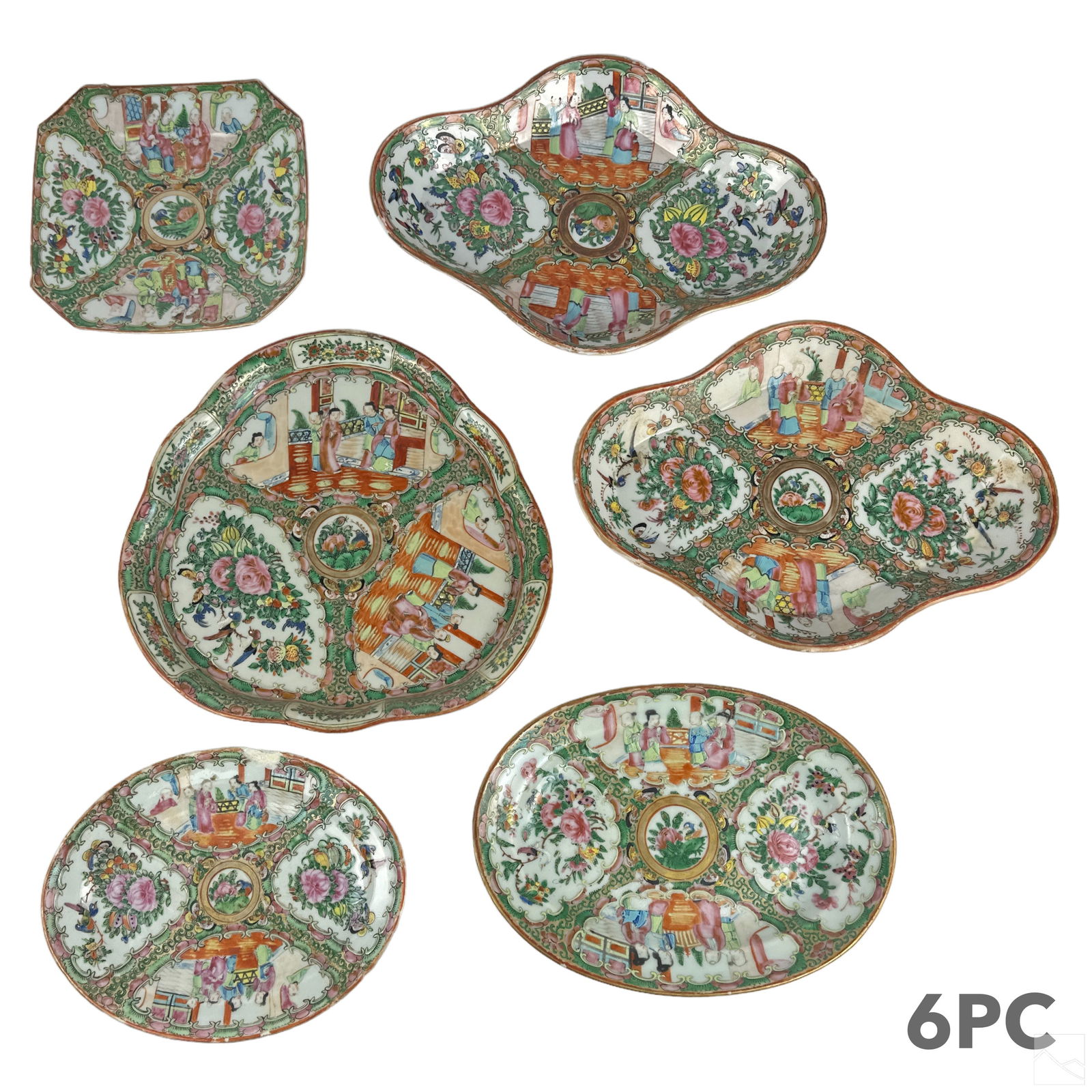 Chinese Rose Medallion Porcelain Server Dishes LOT (1 of 6)