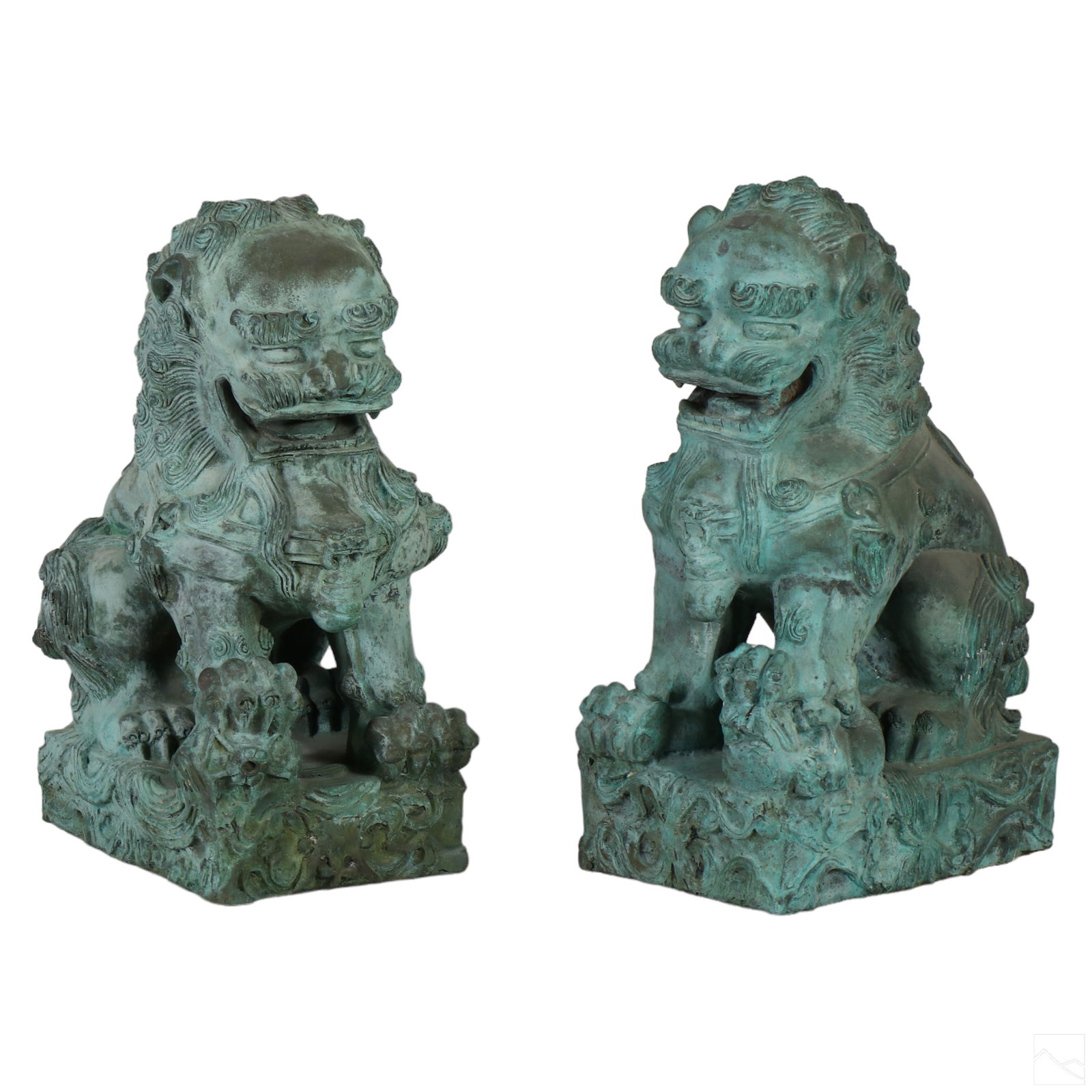 Chinese Pair Bronze Guardian Lion Foo Dog Statues (1 of 6)