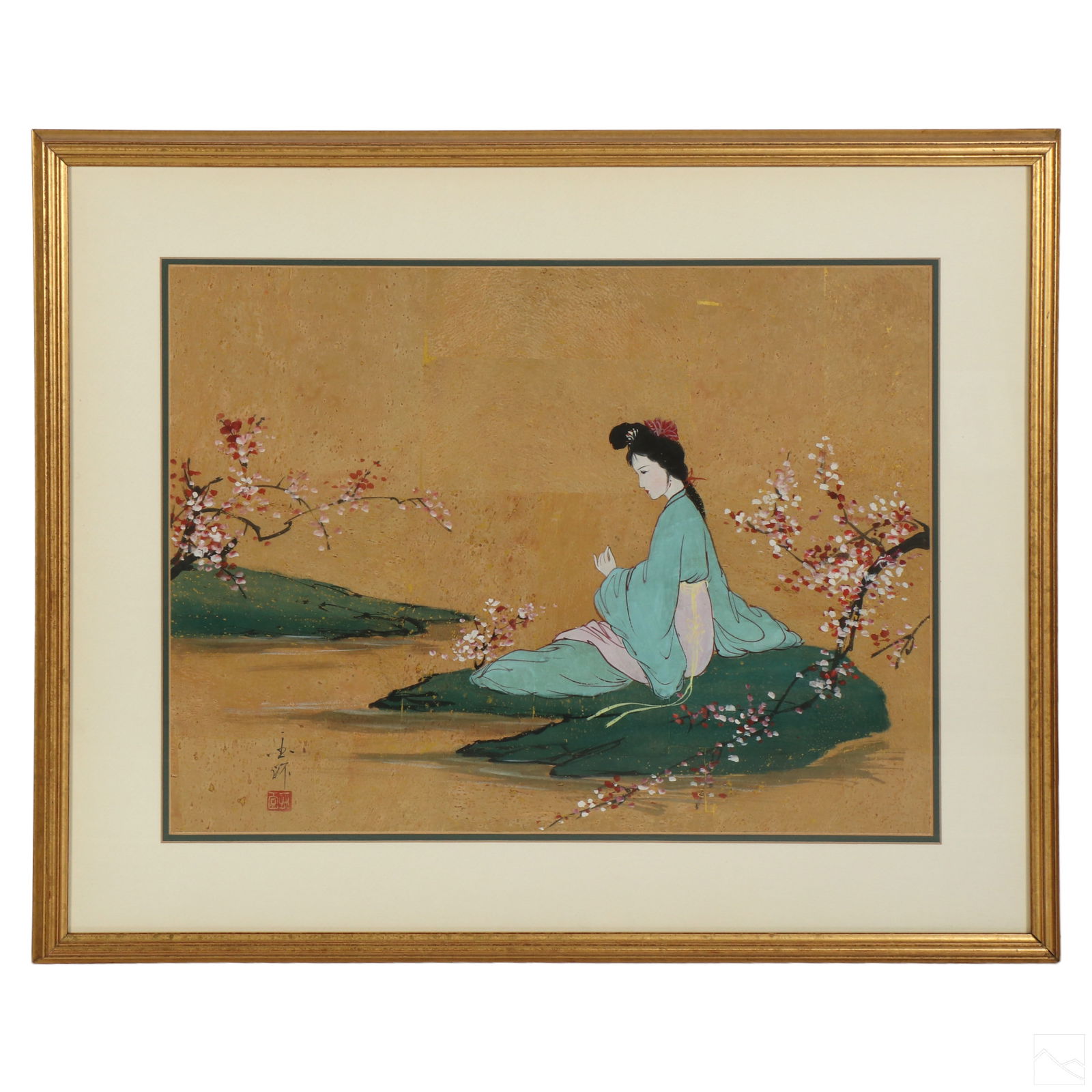 Japanese Antique Figural Geisha Tempera Painting (1 of 5)